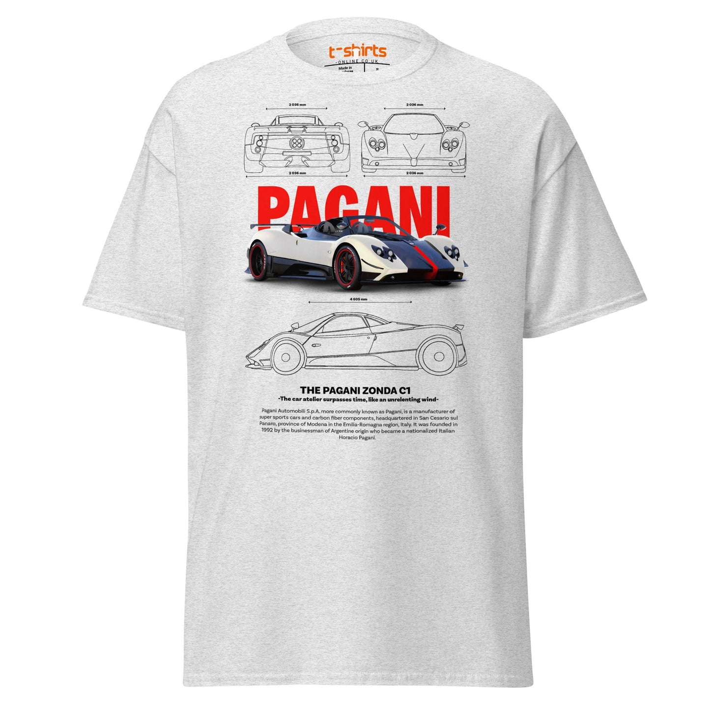 Pagani Zonda T-Shirt | Supercar Legends Tee - Ash - T-Shirts Online