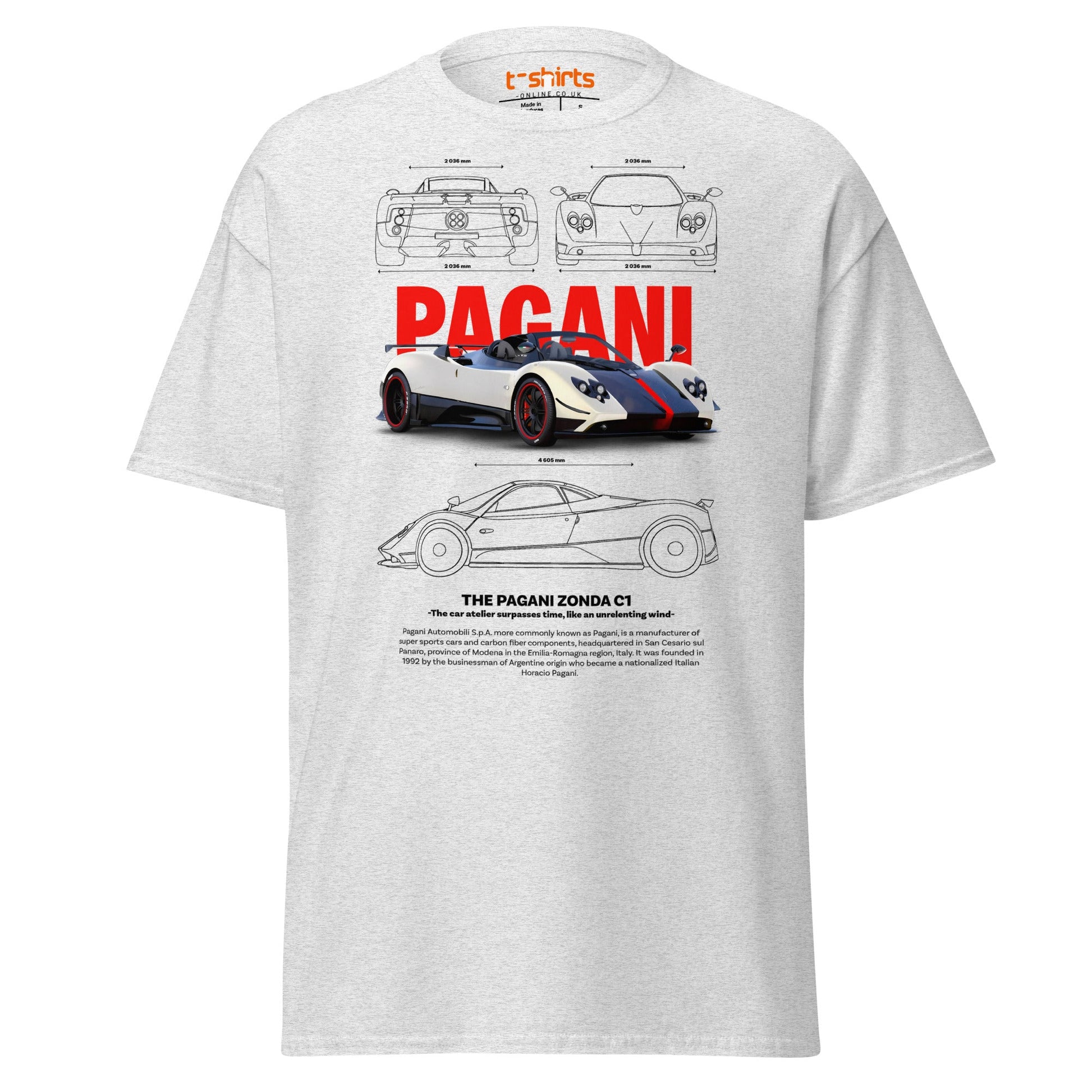 Pagani Zonda T-Shirt | Supercar Legends Tee - Ash - T-Shirts Online