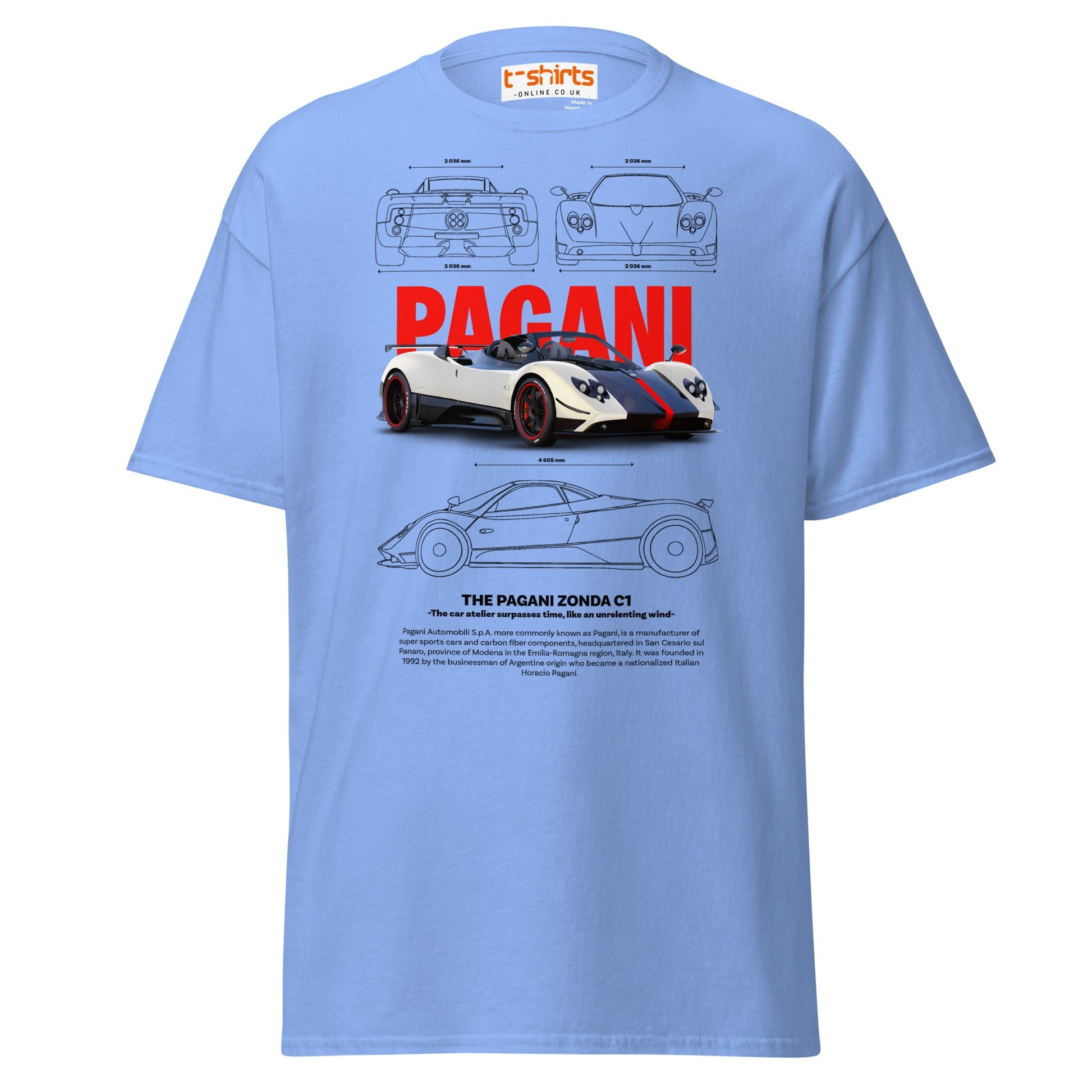 Pagani Zonda T-Shirt | Supercar Legends Tee - Carolina Blue - T-Shirts Online