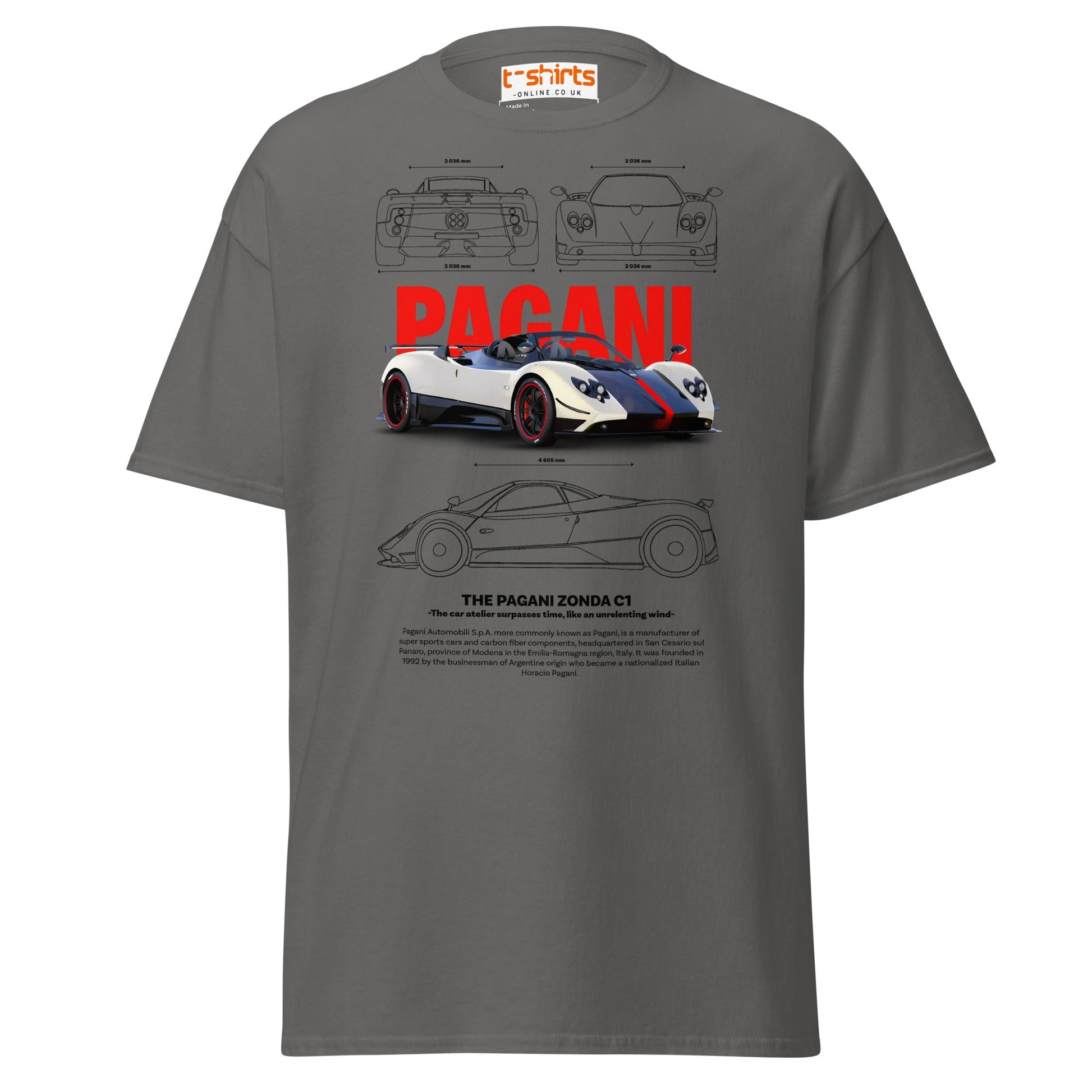 Pagani Zonda T-Shirt | Supercar Legends Tee - Charcoal - T-Shirts Online