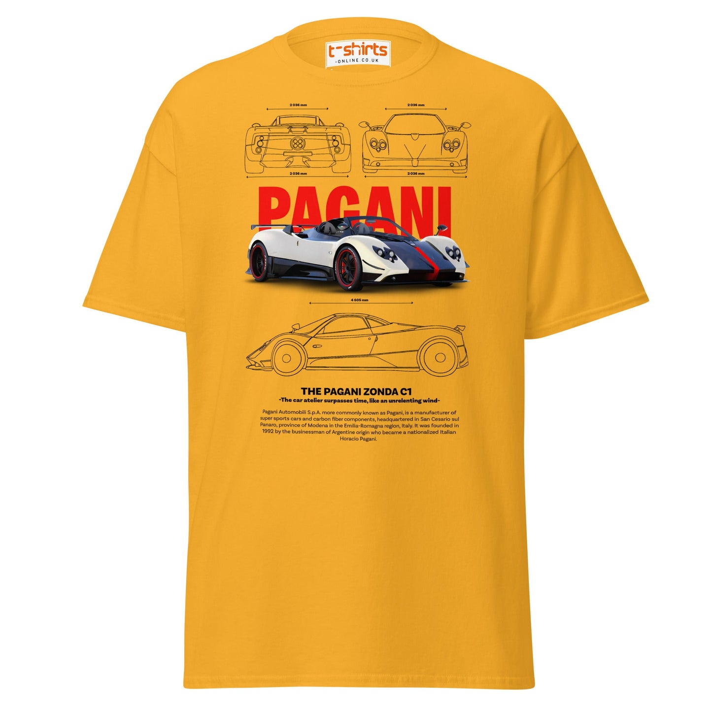 Pagani Zonda T-Shirt | Supercar Legends Tee - Gold - T-Shirts Online