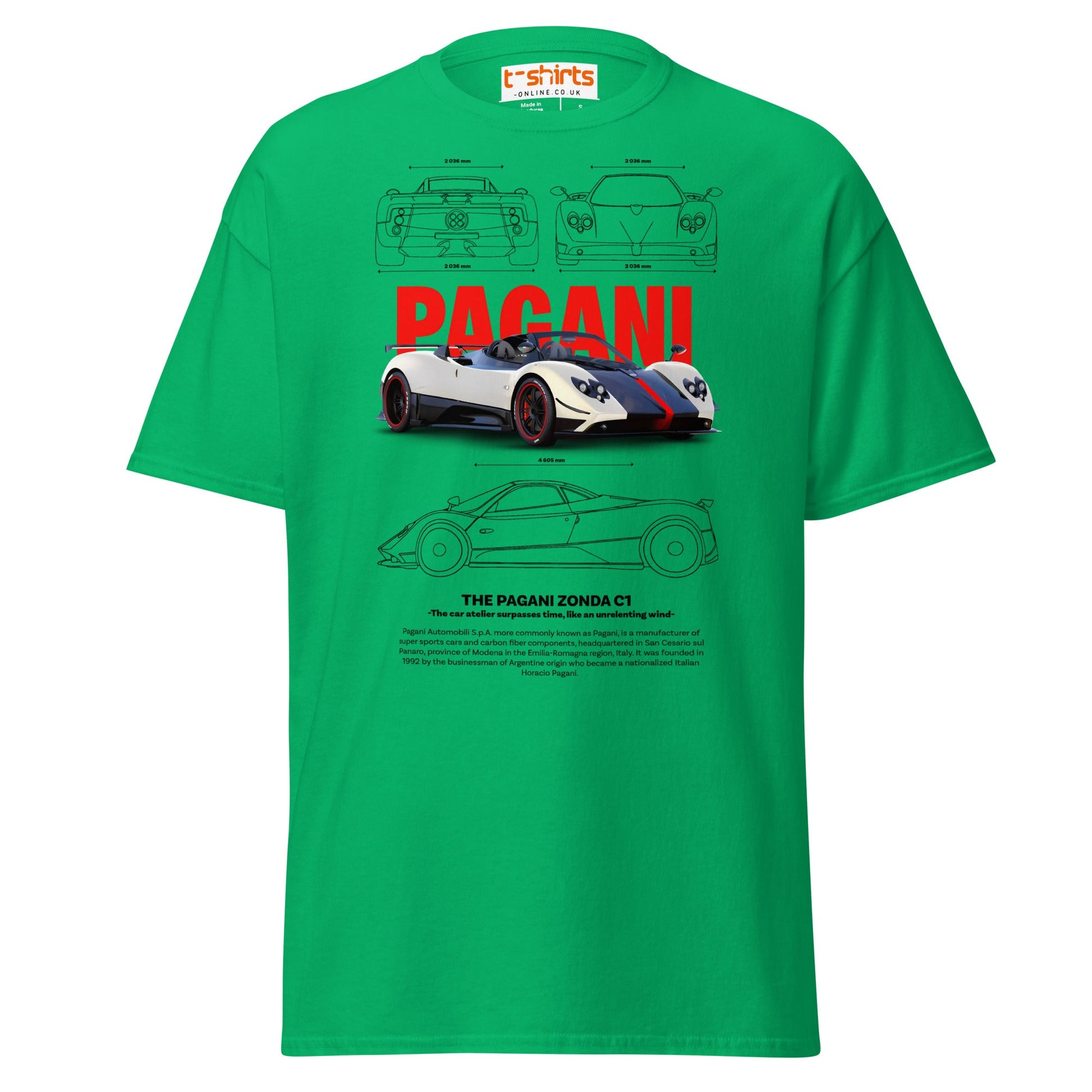 Pagani Zonda T-Shirt | Supercar Legends Tee - Irish Green - T-Shirts Online