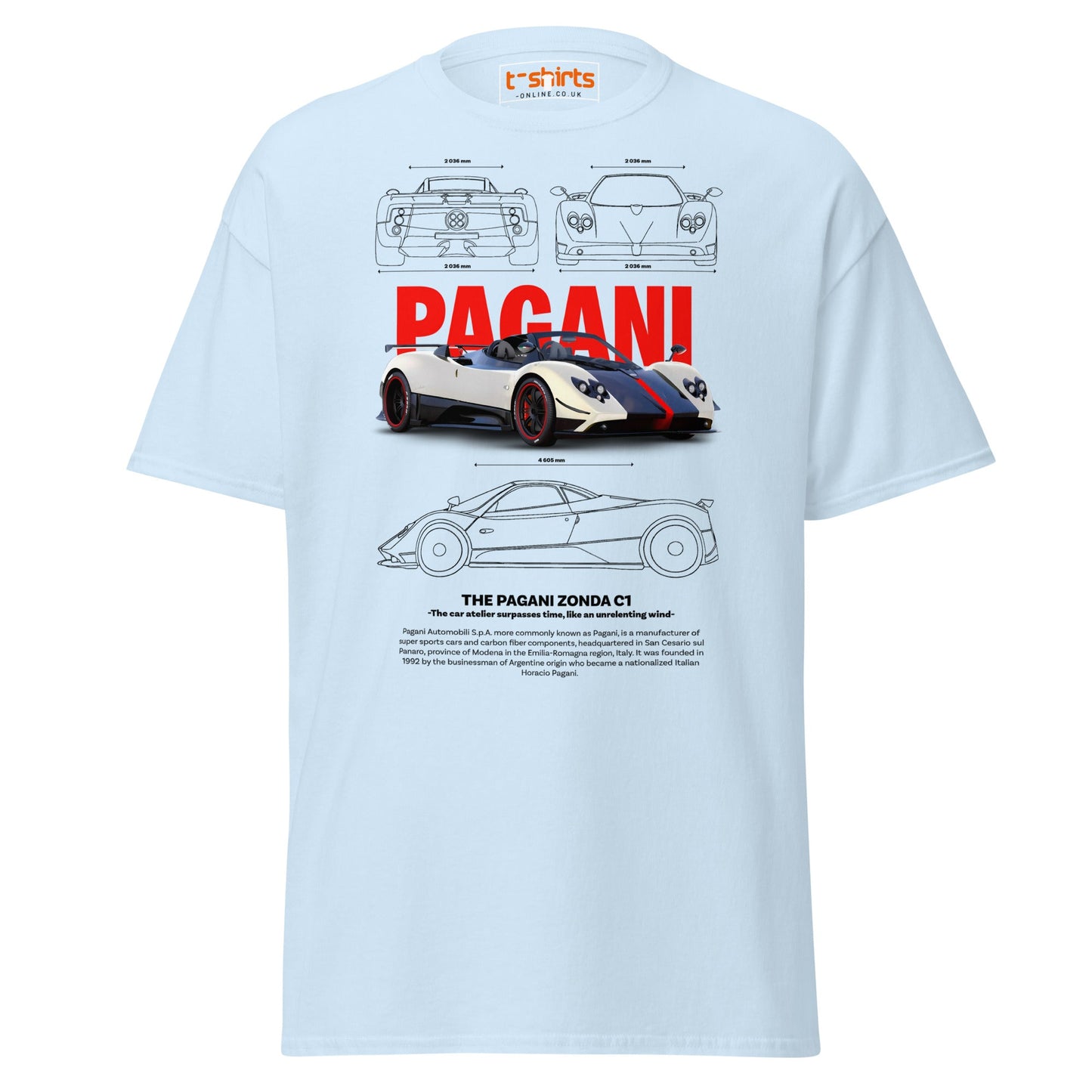 Pagani Zonda T-Shirt | Supercar Legends Tee - Light Blue - T-Shirts Online