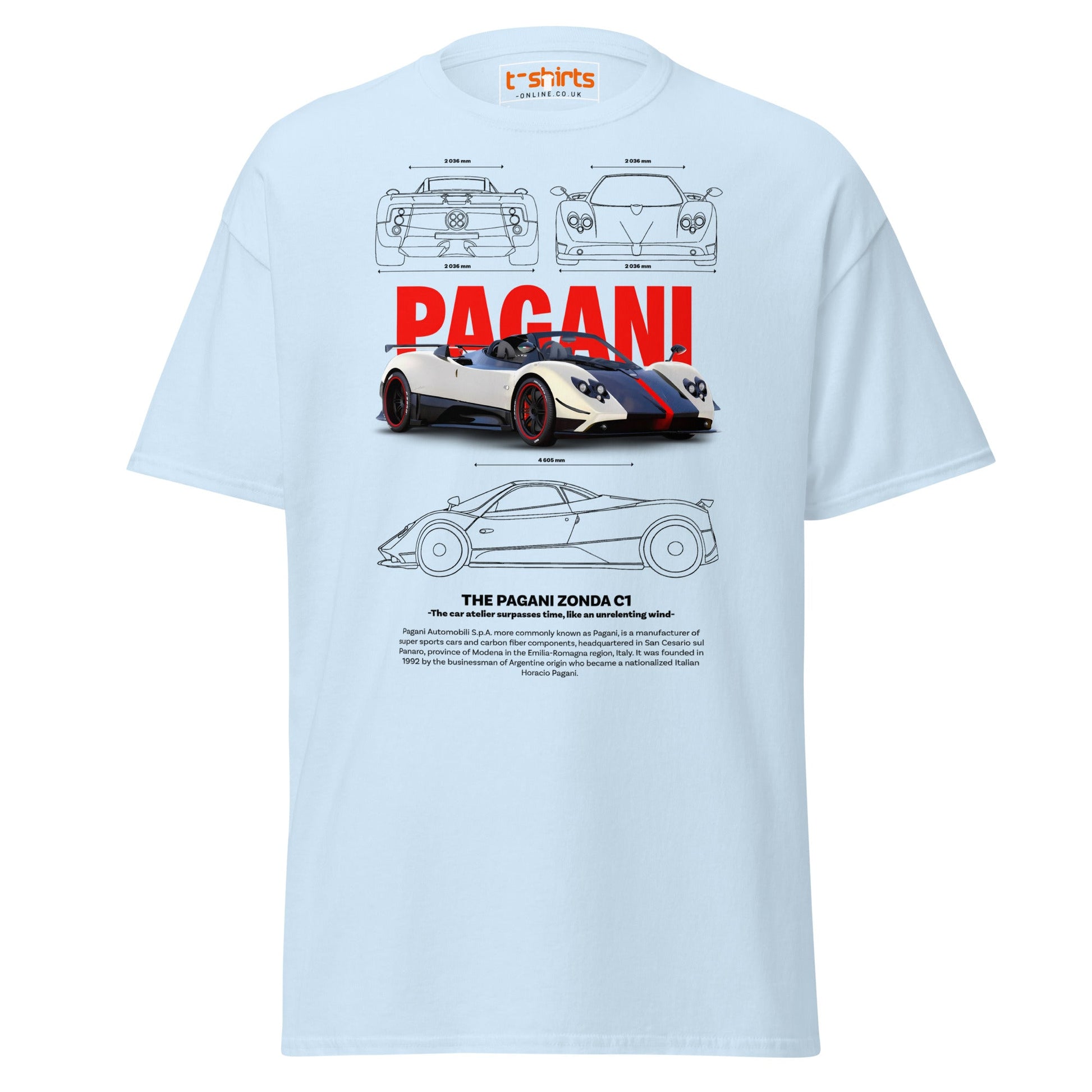 Pagani Zonda T-Shirt | Supercar Legends Tee - Light Blue - T-Shirts Online