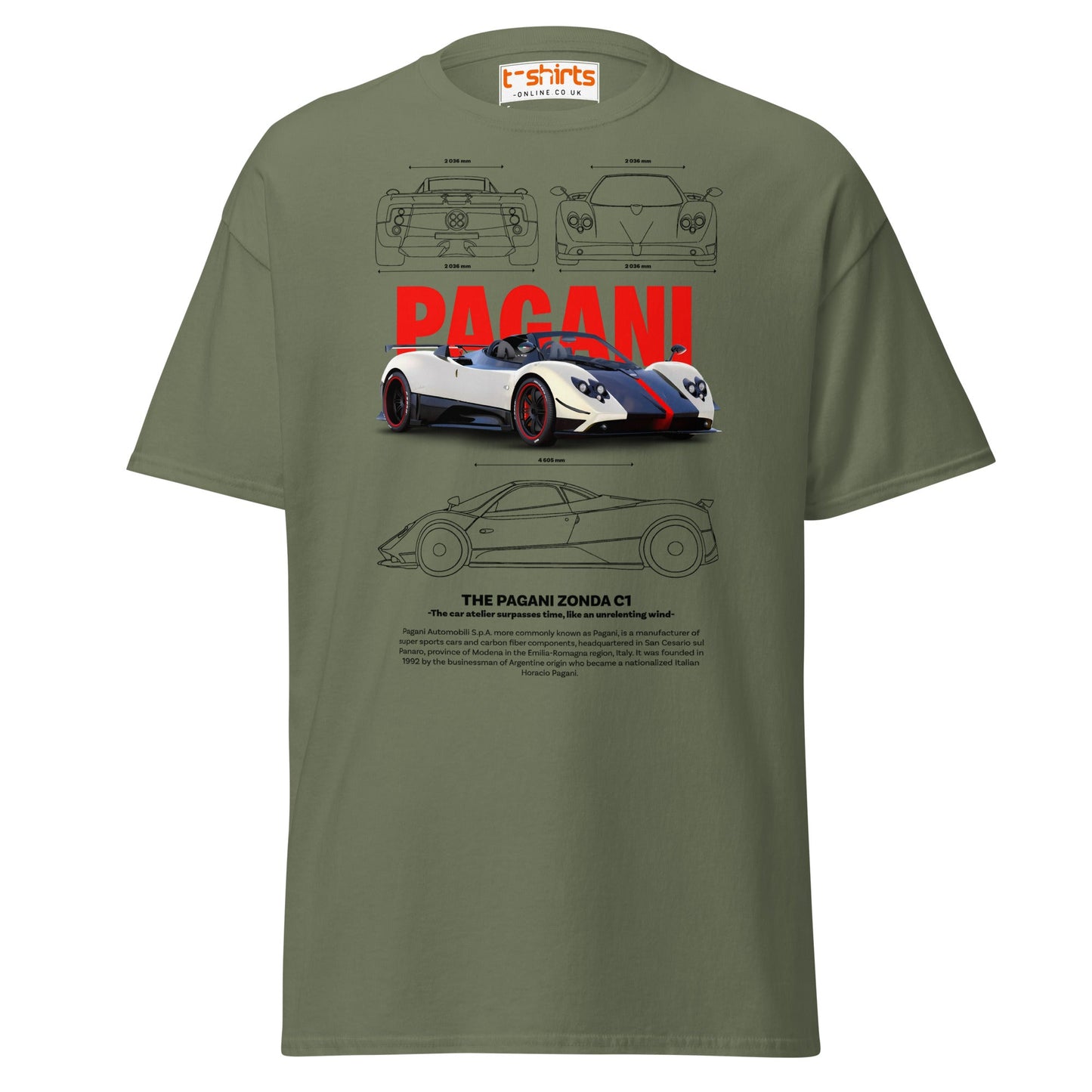 Pagani Zonda T-Shirt | Supercar Legends Tee - Military Green - T-Shirts Online
