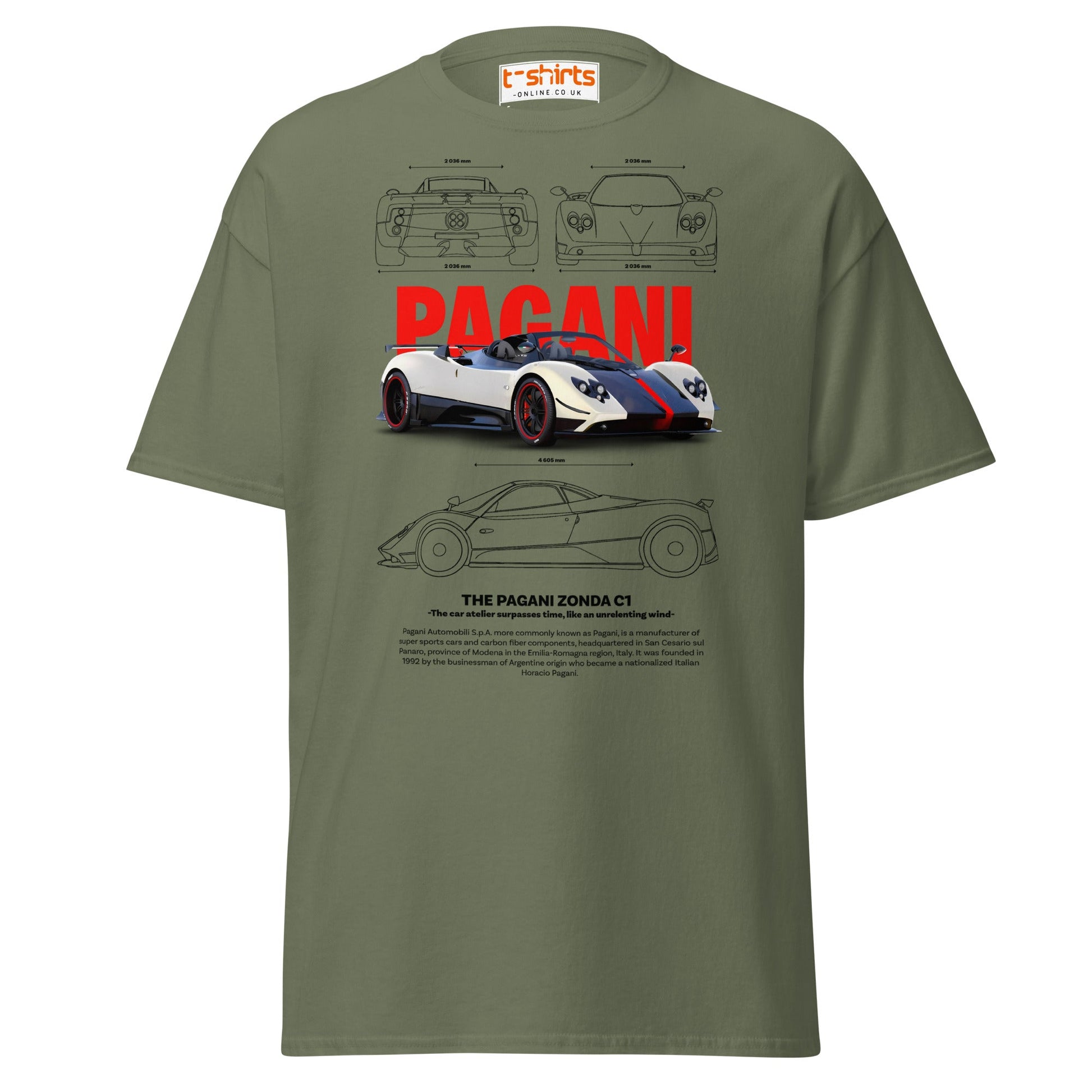Pagani Zonda T-Shirt | Supercar Legends Tee - Military Green - T-Shirts Online