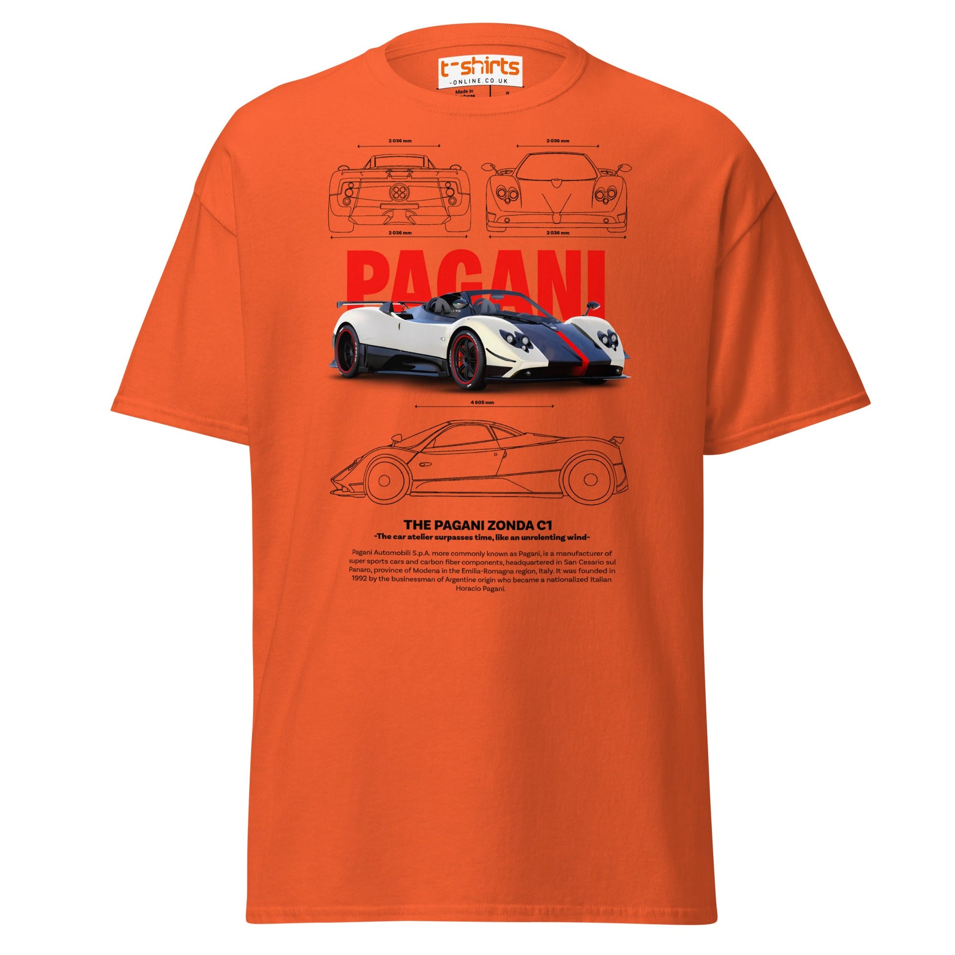 Pagani Zonda T-Shirt | Supercar Legends Tee - Orange - T-Shirts Online