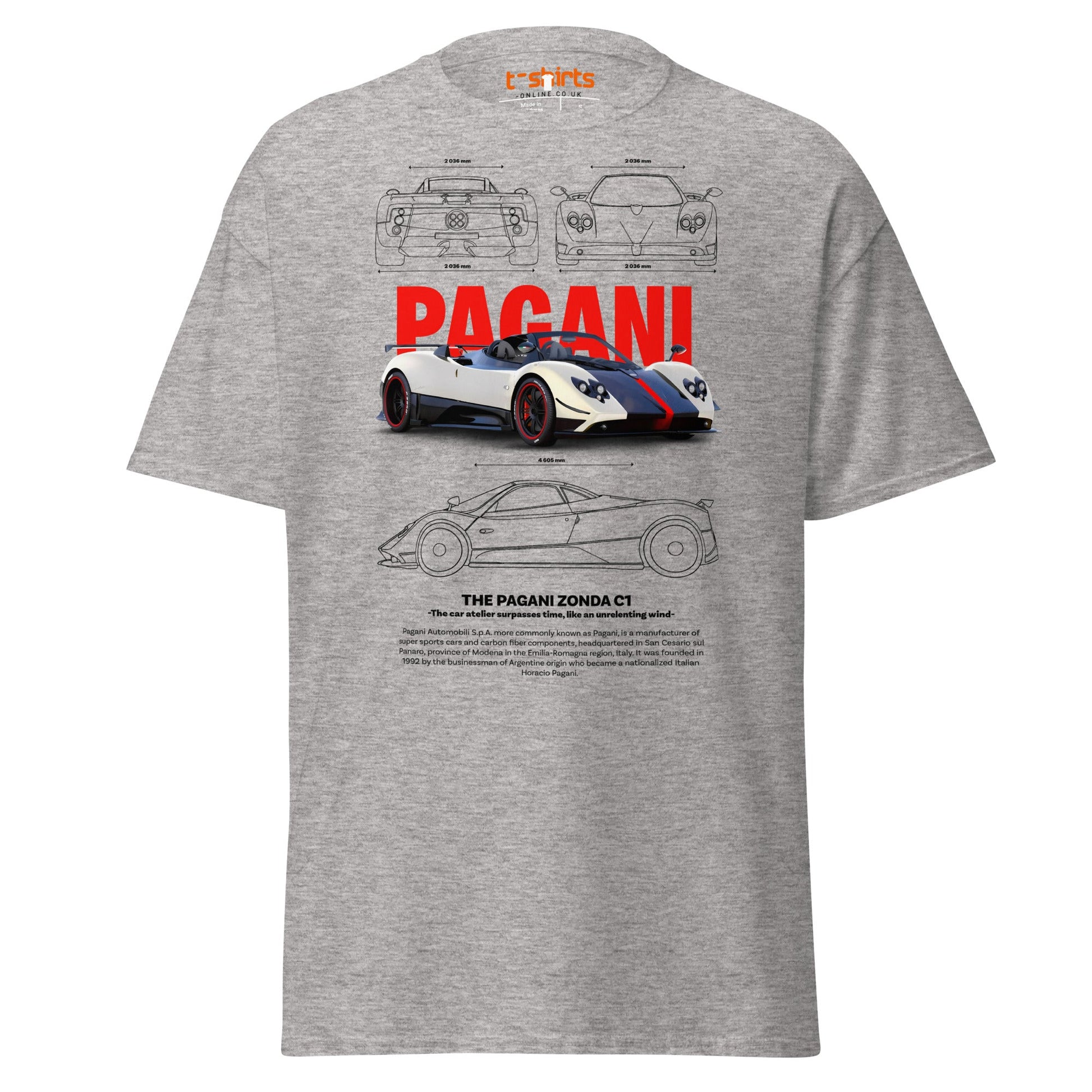 Pagani Zonda T-Shirt | Supercar Legends Tee - Sport Grey - T-Shirts Online
