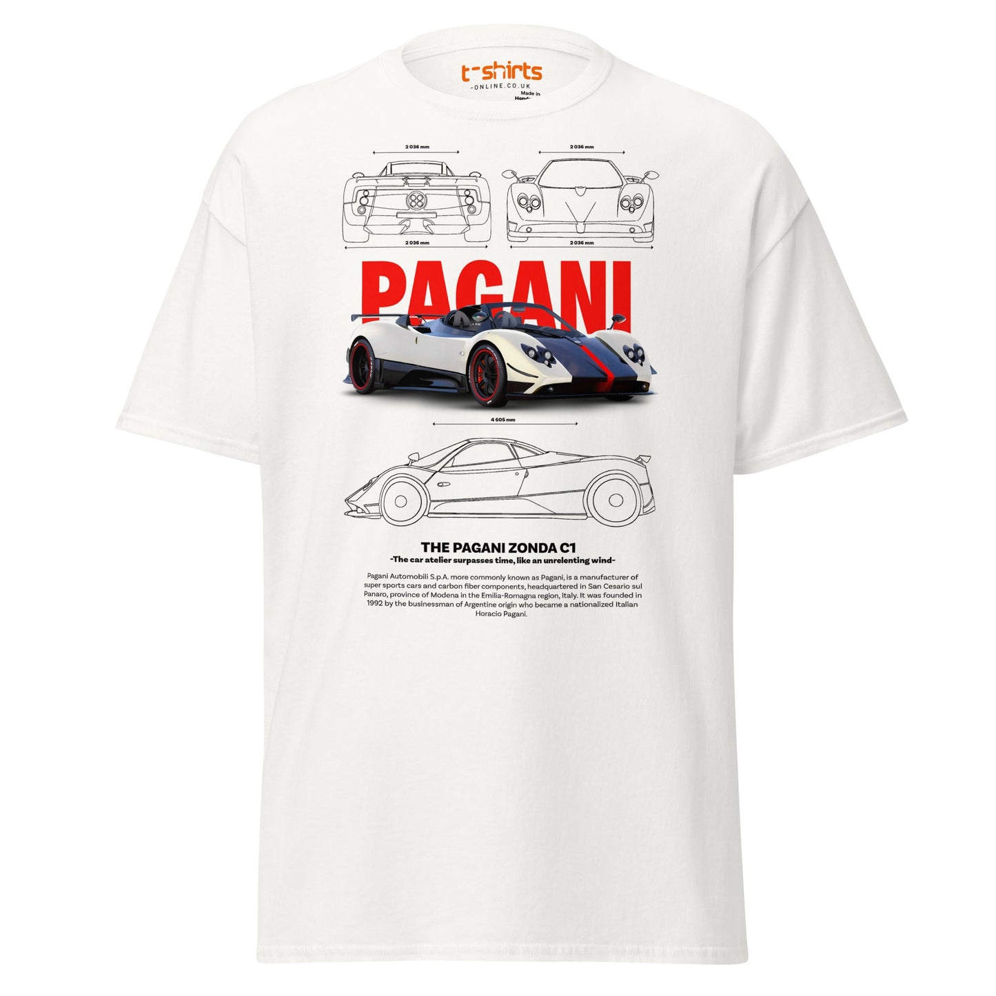 Pagani Zonda T-Shirt | Supercar Legends Tee - White - T-Shirts Online
