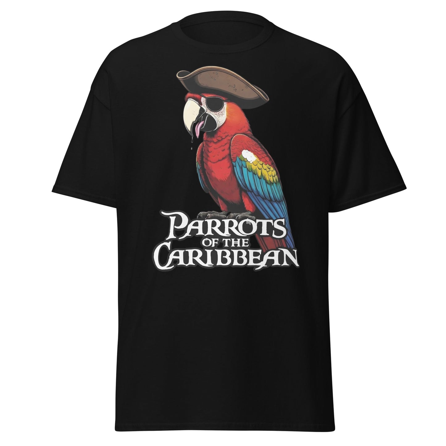 Parrots of the Caribbean T-Shirt - Funny Pirate Macaw Tee - Black - T-Shirts Online