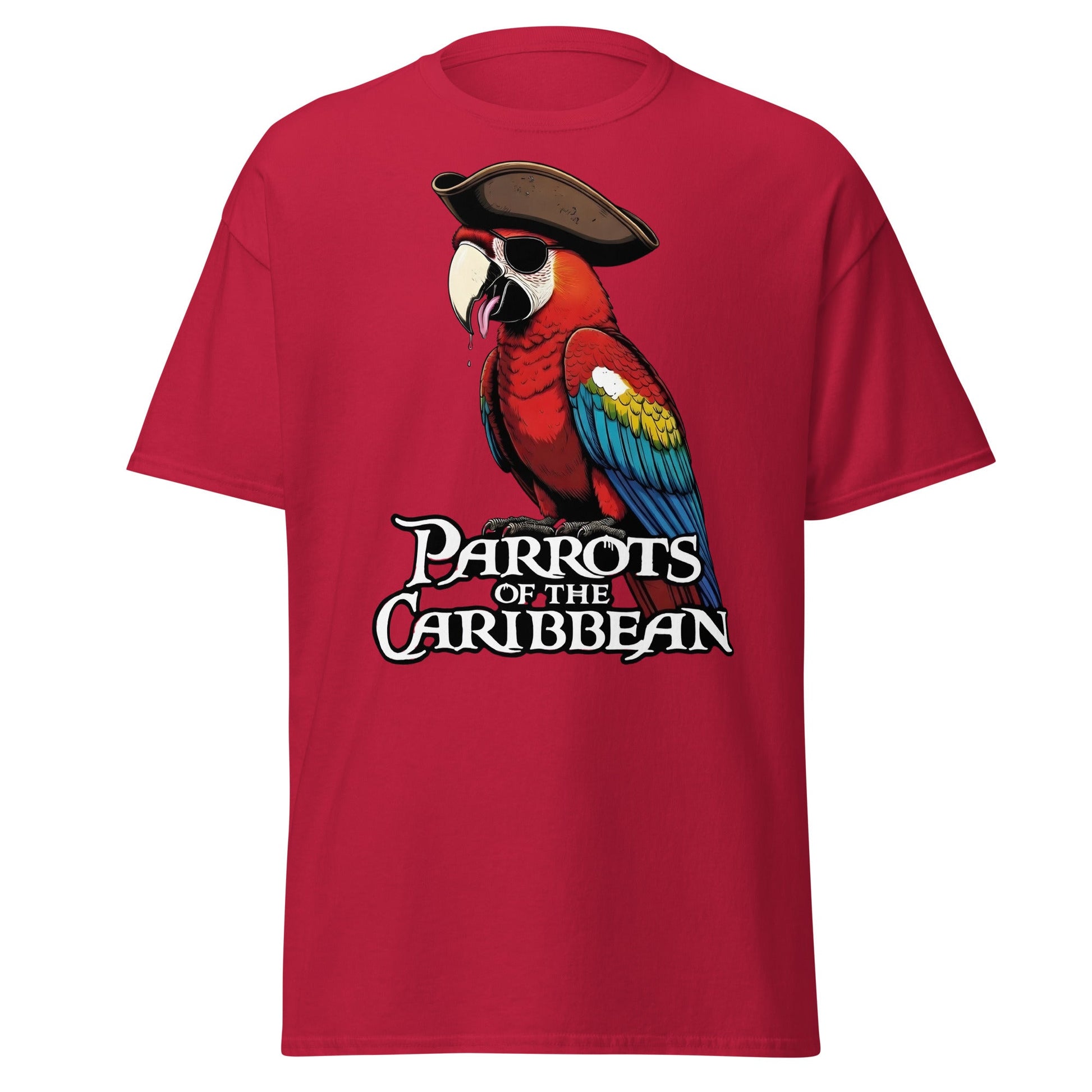 Parrots of the Caribbean T-Shirt - Funny Pirate Macaw Tee - Cardinal - T-Shirts Online