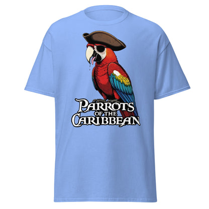 Parrots of the Caribbean T-Shirt - Funny Pirate Macaw Tee - Carolina Blue - T-Shirts Online