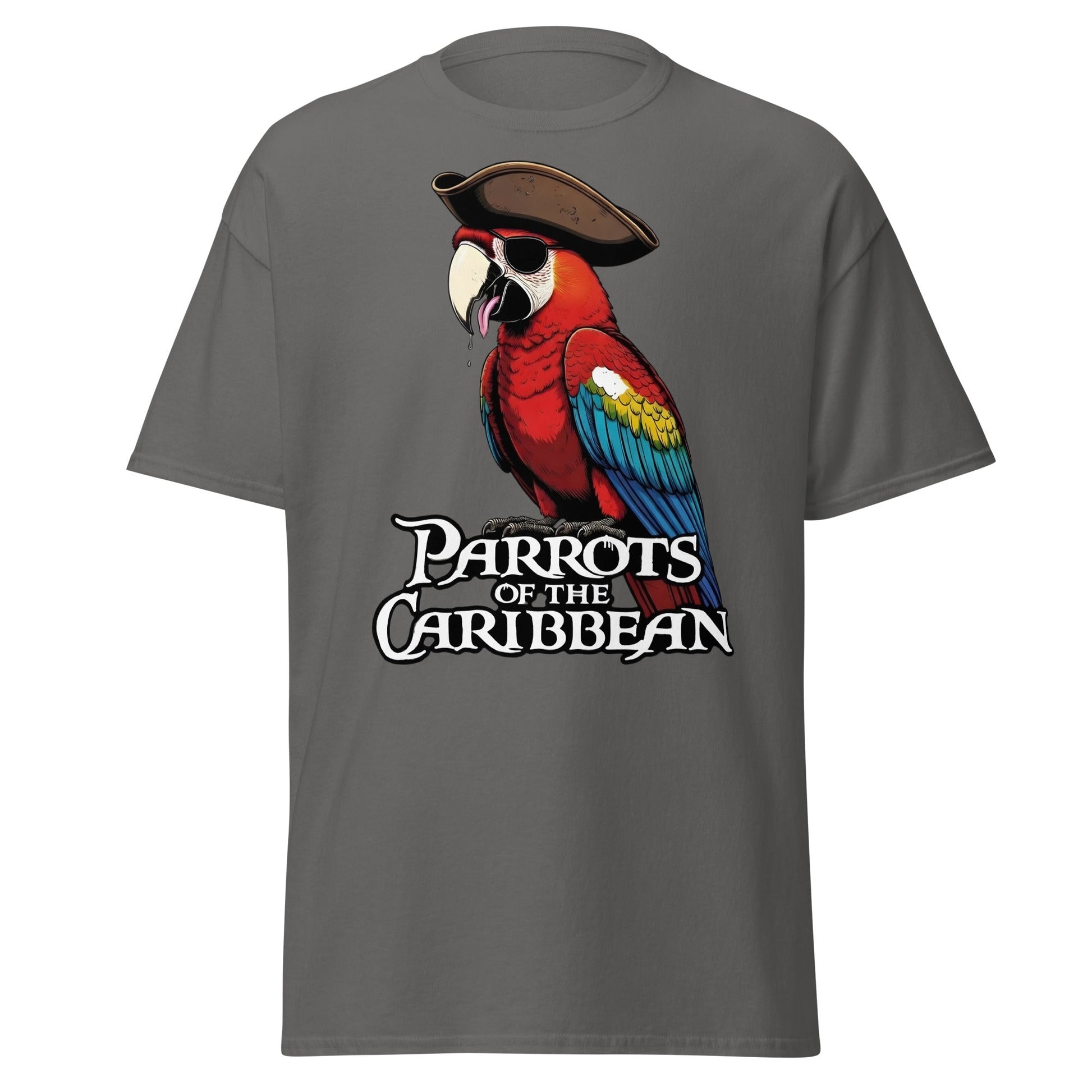 Parrots of the Caribbean T-Shirt - Funny Pirate Macaw Tee - Charcoal - T-Shirts Online