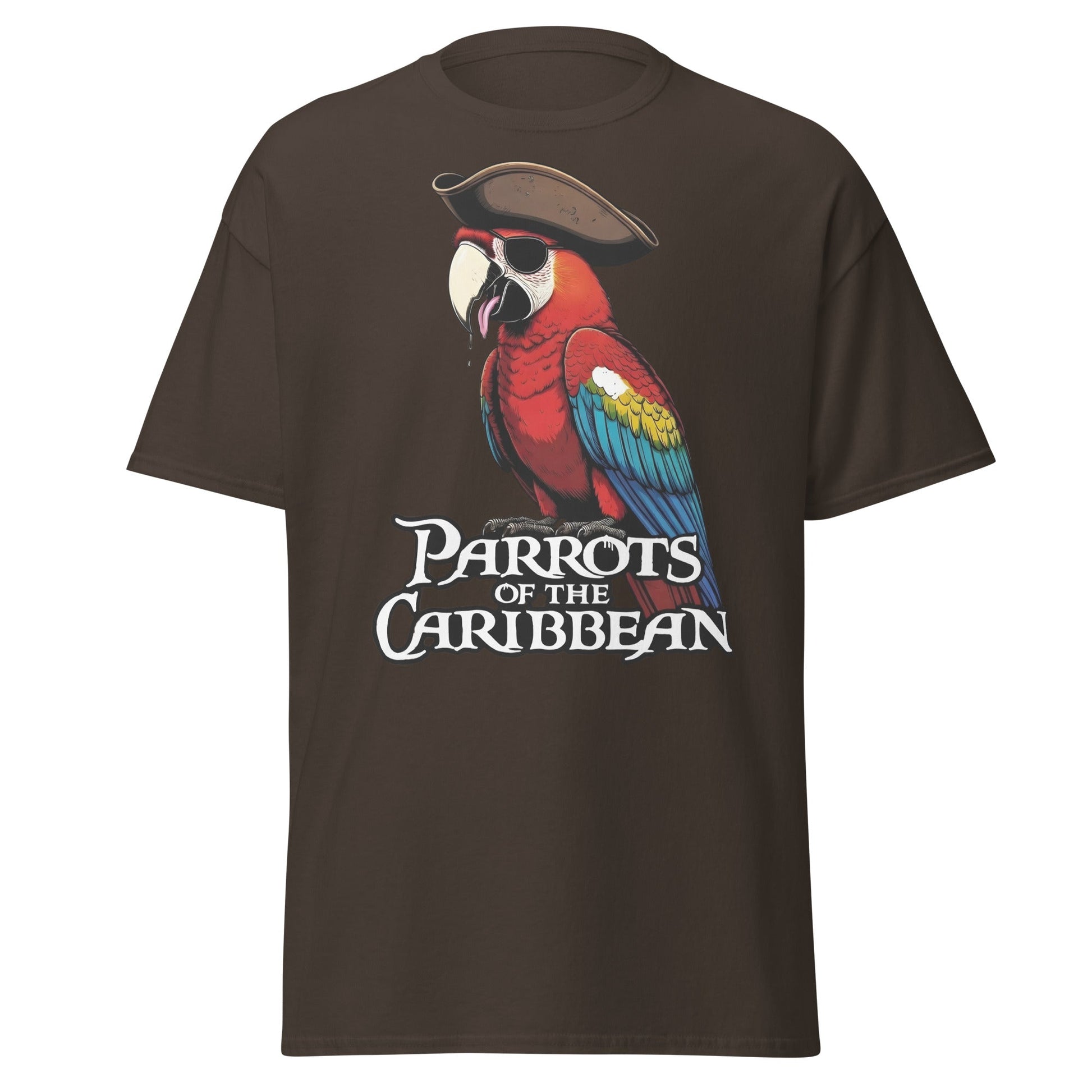 Parrots of the Caribbean T-Shirt - Funny Pirate Macaw Tee - Dark Chocolate - T-Shirts Online