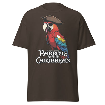 Parrots of the Caribbean T-Shirt - Funny Pirate Macaw Tee - Dark Chocolate - T-Shirts Online