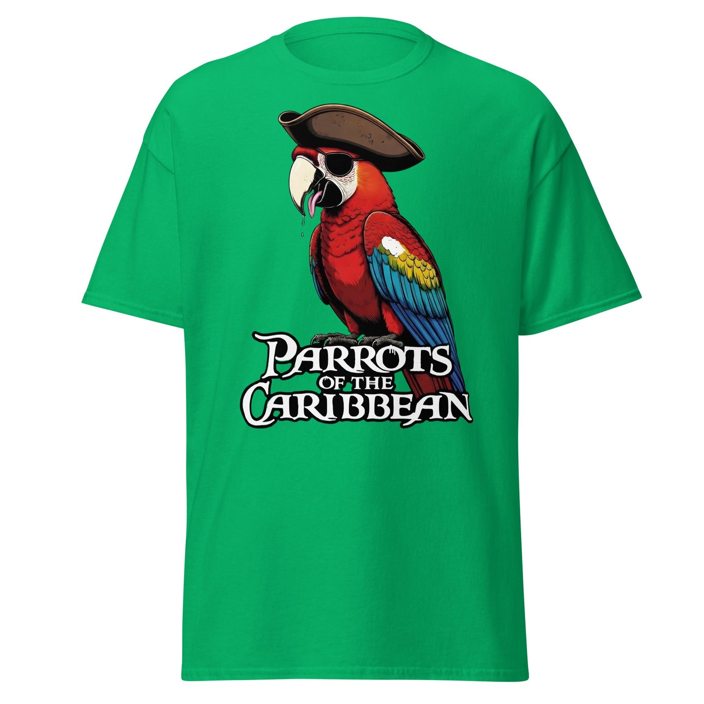 Parrots of the Caribbean T-Shirt - Funny Pirate Macaw Tee - Irish Green - T-Shirts Online