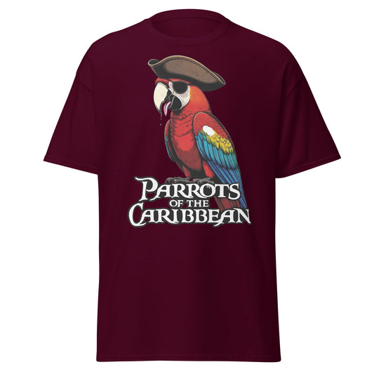 Parrots of the Caribbean T-Shirt - Funny Pirate Macaw Tee - Maroon - T-Shirts Online