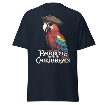 Parrots of the Caribbean T-Shirt - Funny Pirate Macaw Tee - Navy - T-Shirts Online