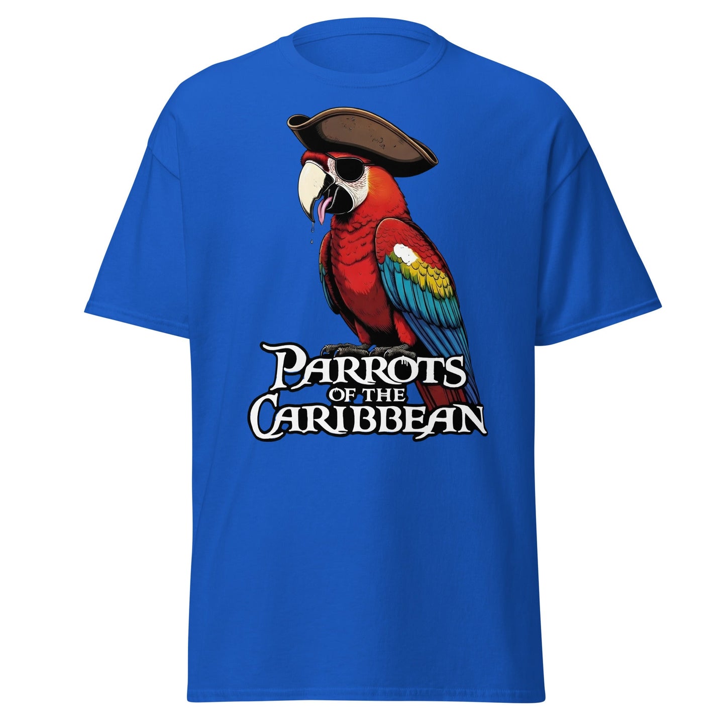 Parrots of the Caribbean T-Shirt - Funny Pirate Macaw Tee - Royal - T-Shirts Online