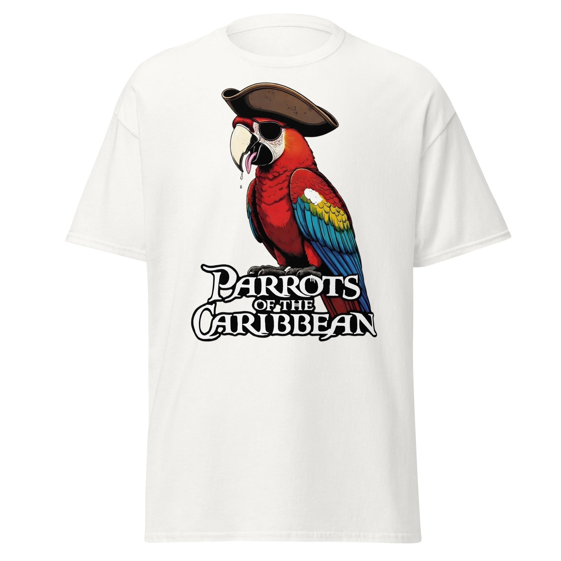 Parrots of the Caribbean T-Shirt - Funny Pirate Macaw Tee - White - T-Shirts Online