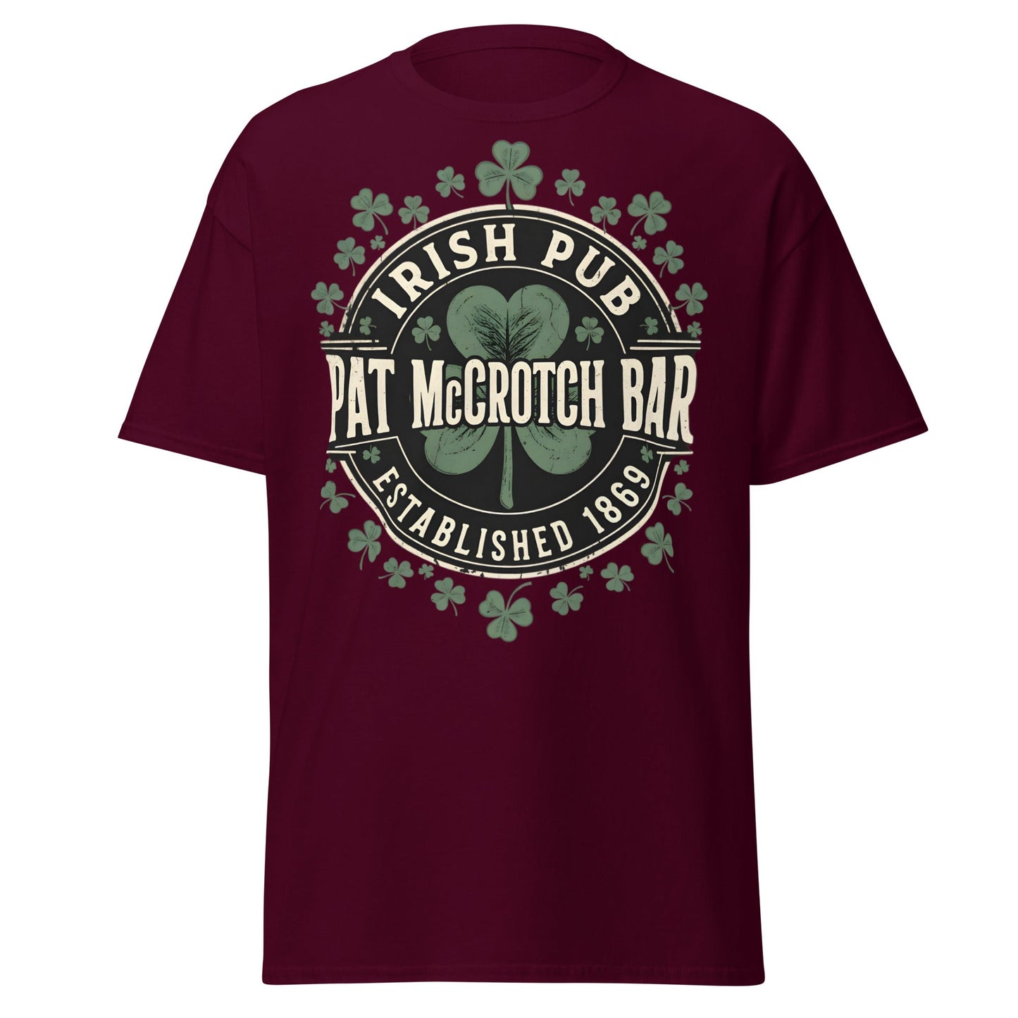 Pat McCrotch Irish Pub T-Shirt - Funny St. Patrick's Day Tee - Maroon - T-Shirts Online