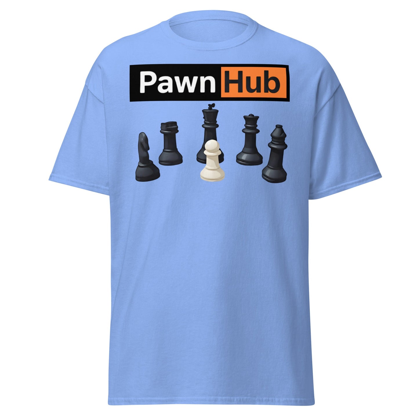 Pawn Hub Funny Chess T-Shirt - Clever Adult Humor Tee - Carolina Blue - T-Shirts Online