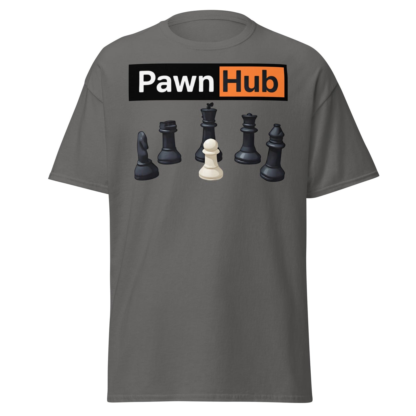 Pawn Hub Funny Chess T-Shirt - Clever Adult Humor Tee - Charcoal - T-Shirts Online