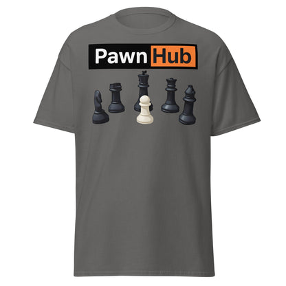 Pawn Hub Funny Chess T-Shirt - Clever Adult Humor Tee - Charcoal - T-Shirts Online
