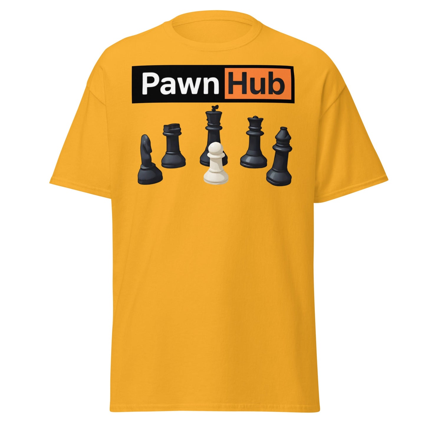 Pawn Hub Funny Chess T-Shirt - Clever Adult Humor Tee - Gold - T-Shirts Online