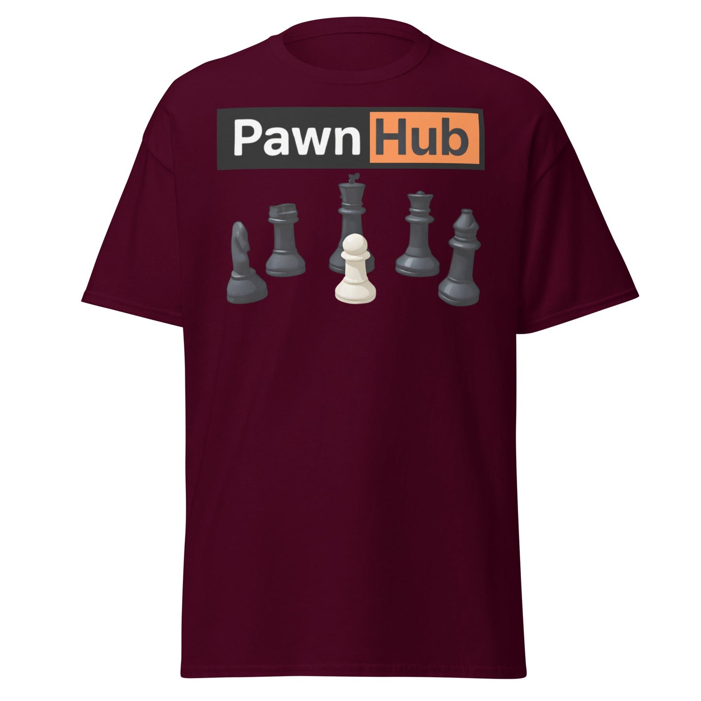 Pawn Hub Funny Chess T-Shirt - Clever Adult Humor Tee - Maroon - T-Shirts Online
