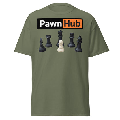 Pawn Hub Funny Chess T-Shirt - Clever Adult Humor Tee - Military Green - T-Shirts Online