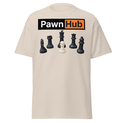 Pawn Hub Funny Chess T-Shirt - Clever Adult Humor Tee - Natural - T-Shirts Online