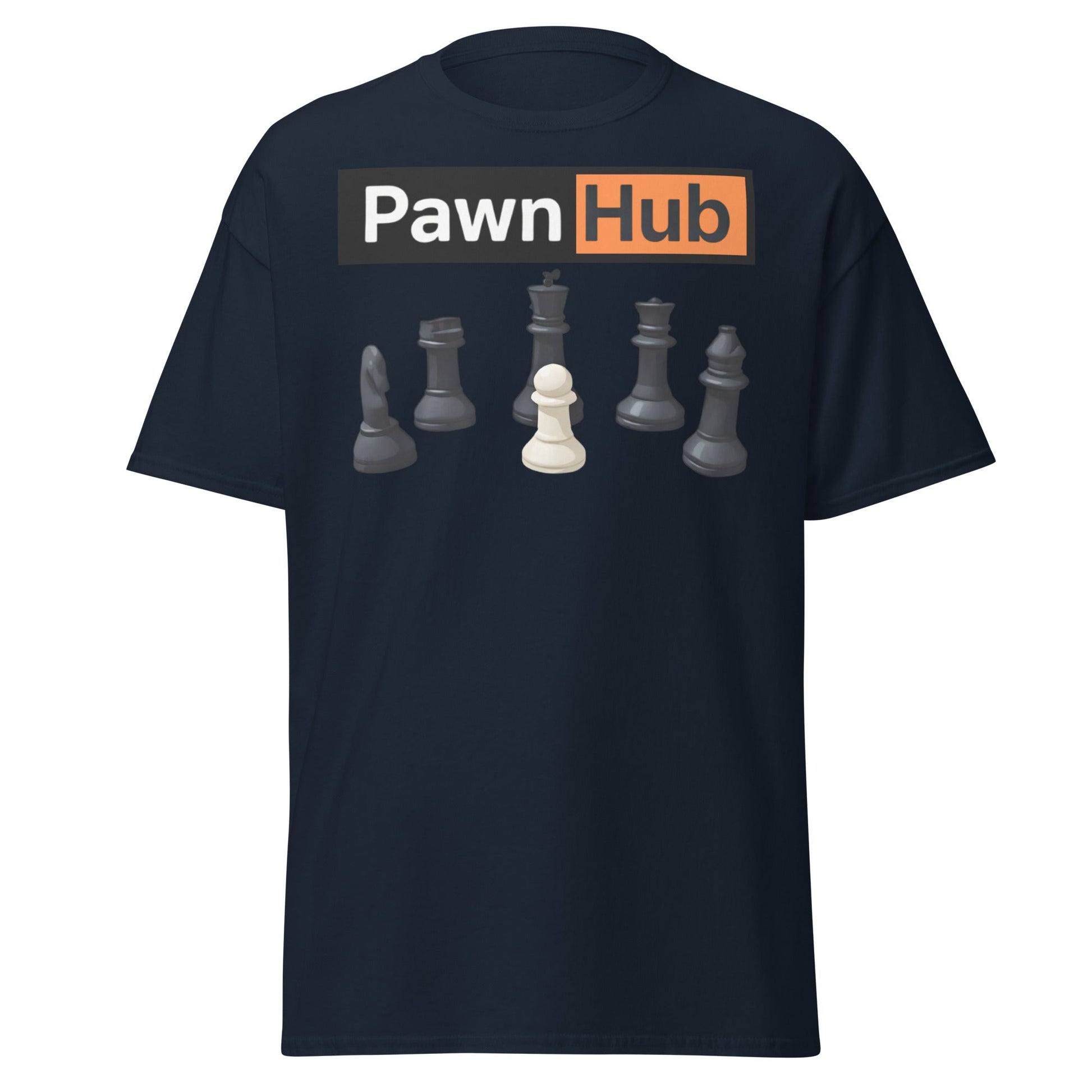 Pawn Hub Funny Chess T-Shirt - Clever Adult Humor Tee - Navy - T-Shirts Online