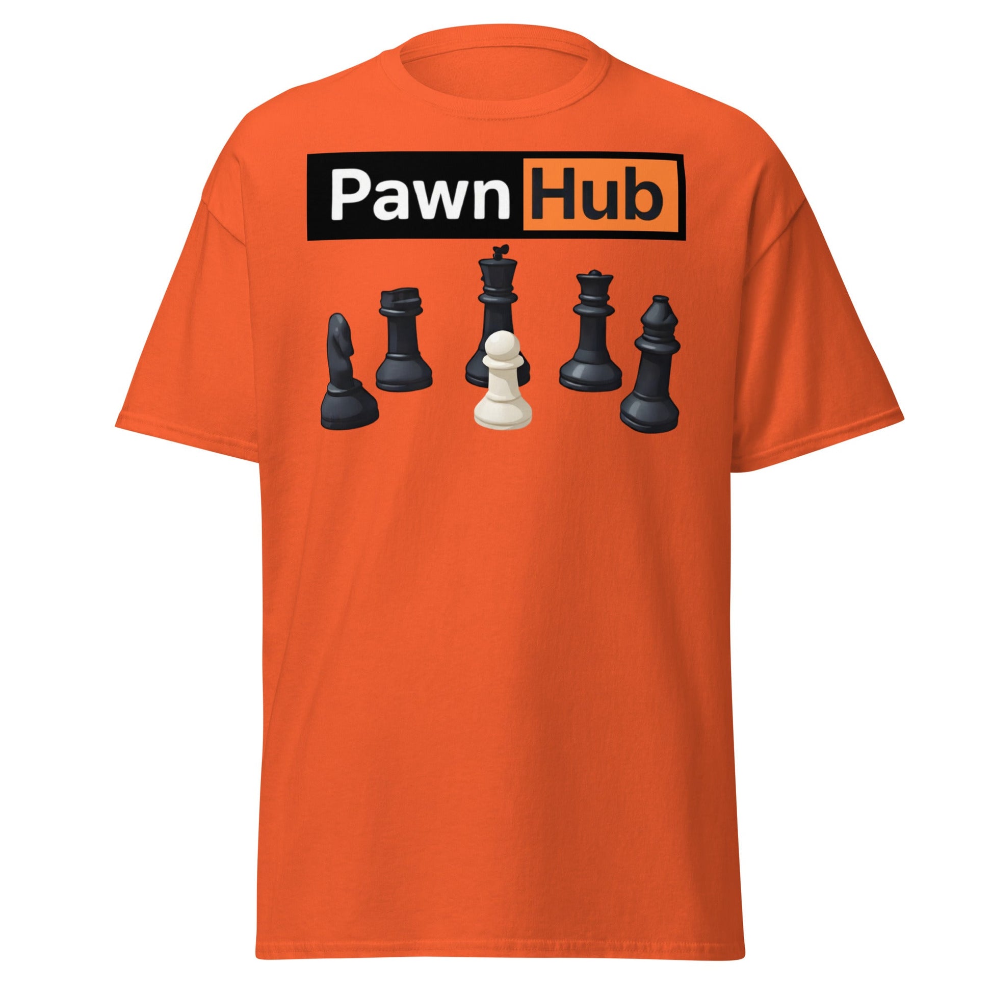 Pawn Hub Funny Chess T-Shirt - Clever Adult Humor Tee - Orange - T-Shirts Online