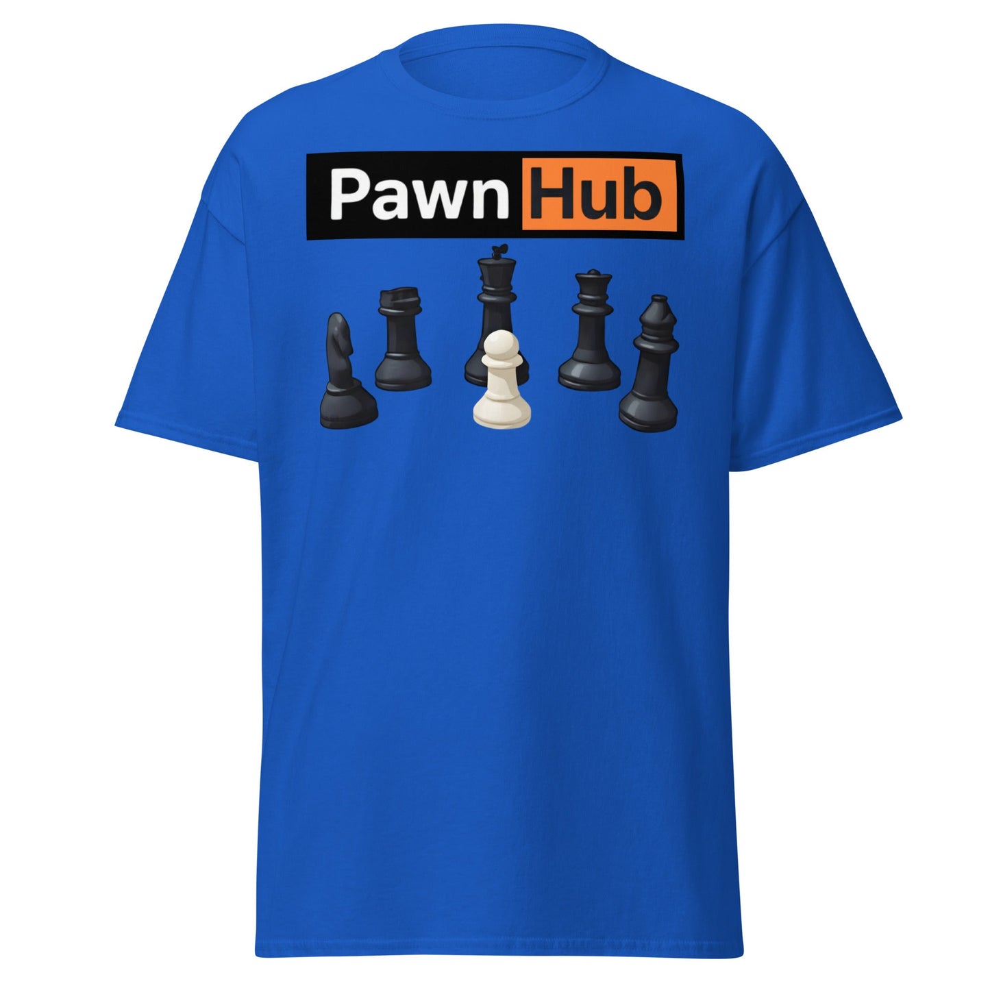Pawn Hub Funny Chess T-Shirt - Clever Adult Humor Tee - Royal - T-Shirts Online