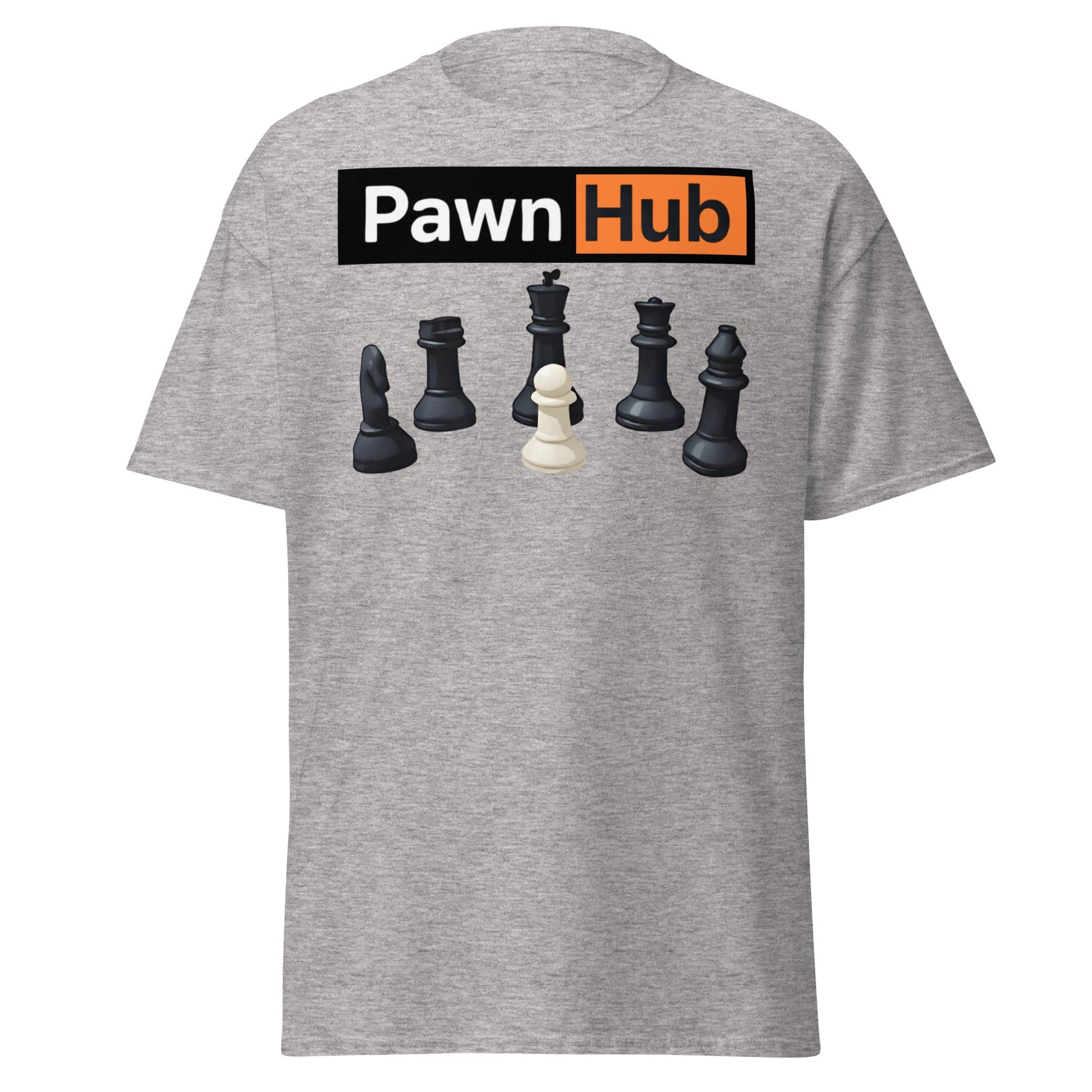 Pawn Hub Funny Chess T-Shirt - Clever Adult Humor Tee - Sport Grey - T-Shirts Online