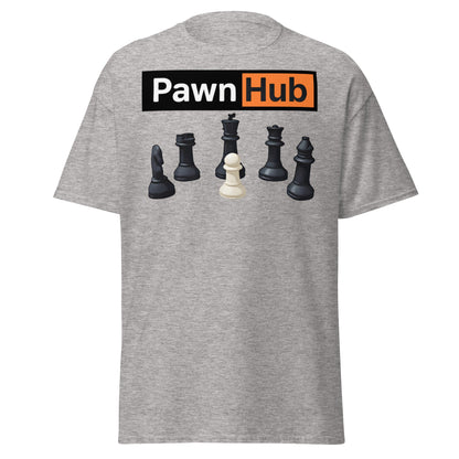 Pawn Hub Funny Chess T-Shirt - Clever Adult Humor Tee - Sport Grey - T-Shirts Online