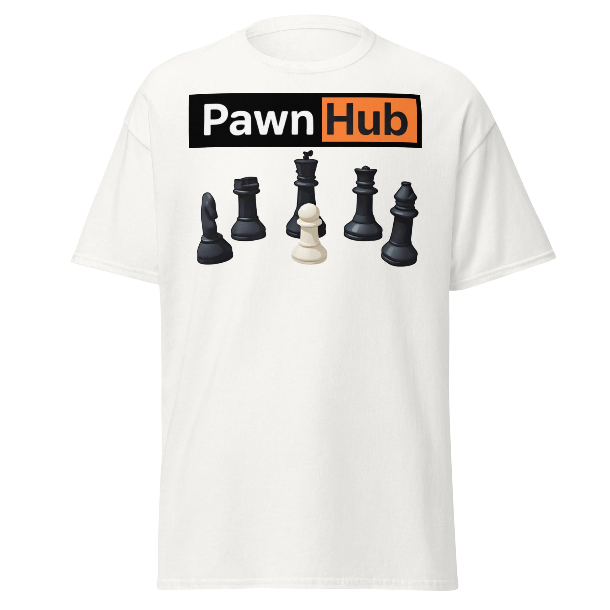 Pawn Hub Funny Chess T-Shirt - Clever Adult Humor Tee - White - T-Shirts Online
