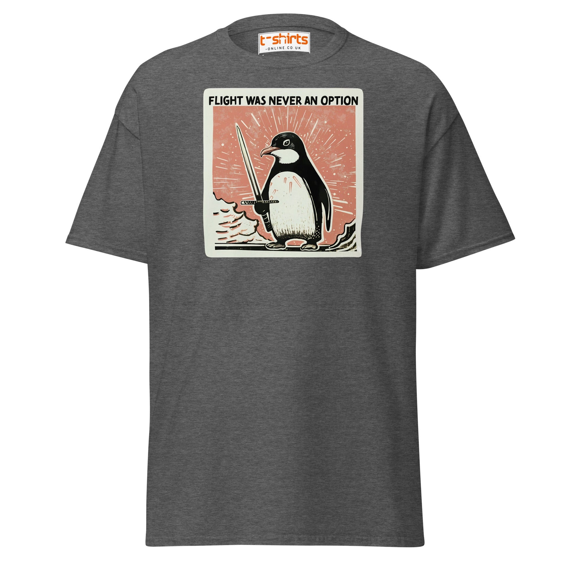 Penguin Sword T-Shirt – Flight Was Never an Option - Dark Heather - T-Shirts Online