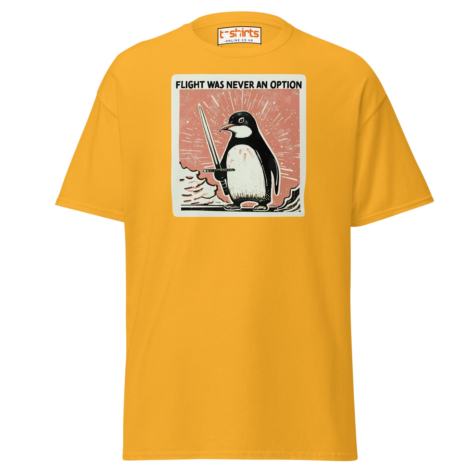 Penguin Sword T-Shirt – Flight Was Never an Option - Gold - T-Shirts Online