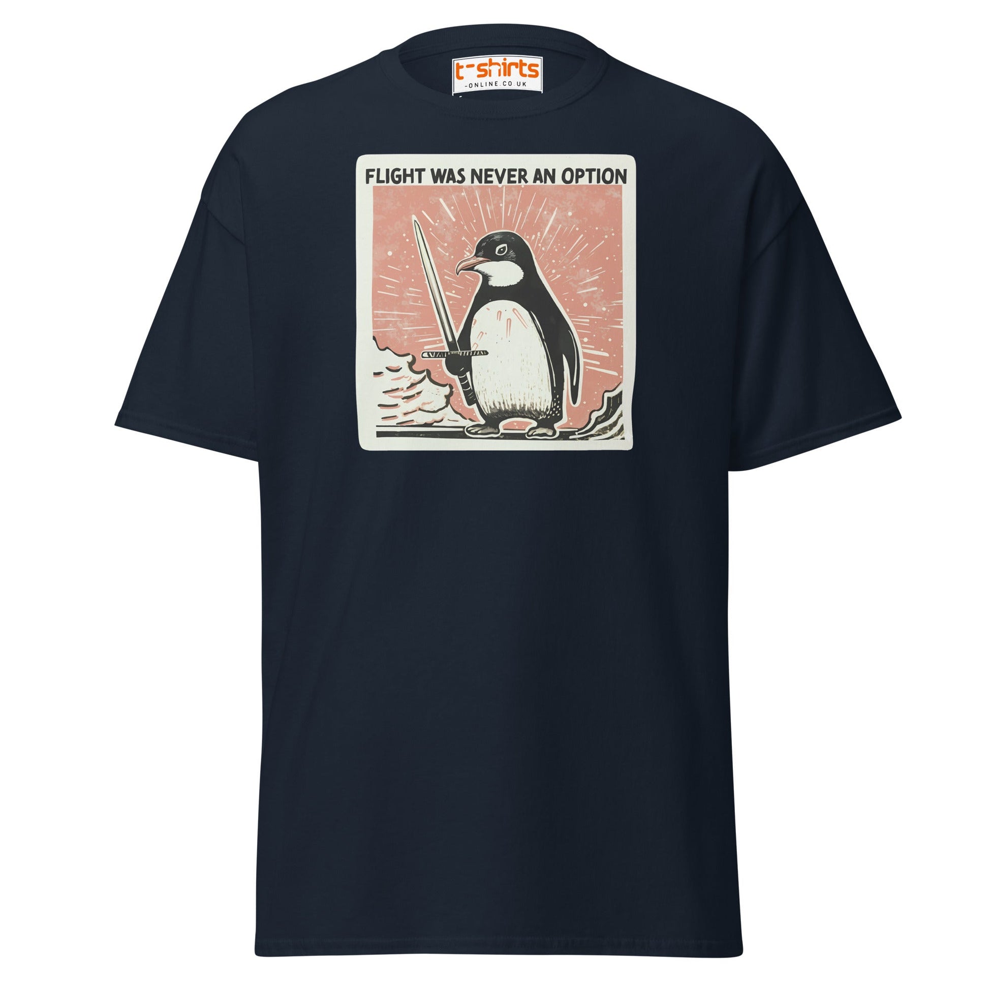 Penguin Sword T-Shirt – Flight Was Never an Option - Navy - T-Shirts Online