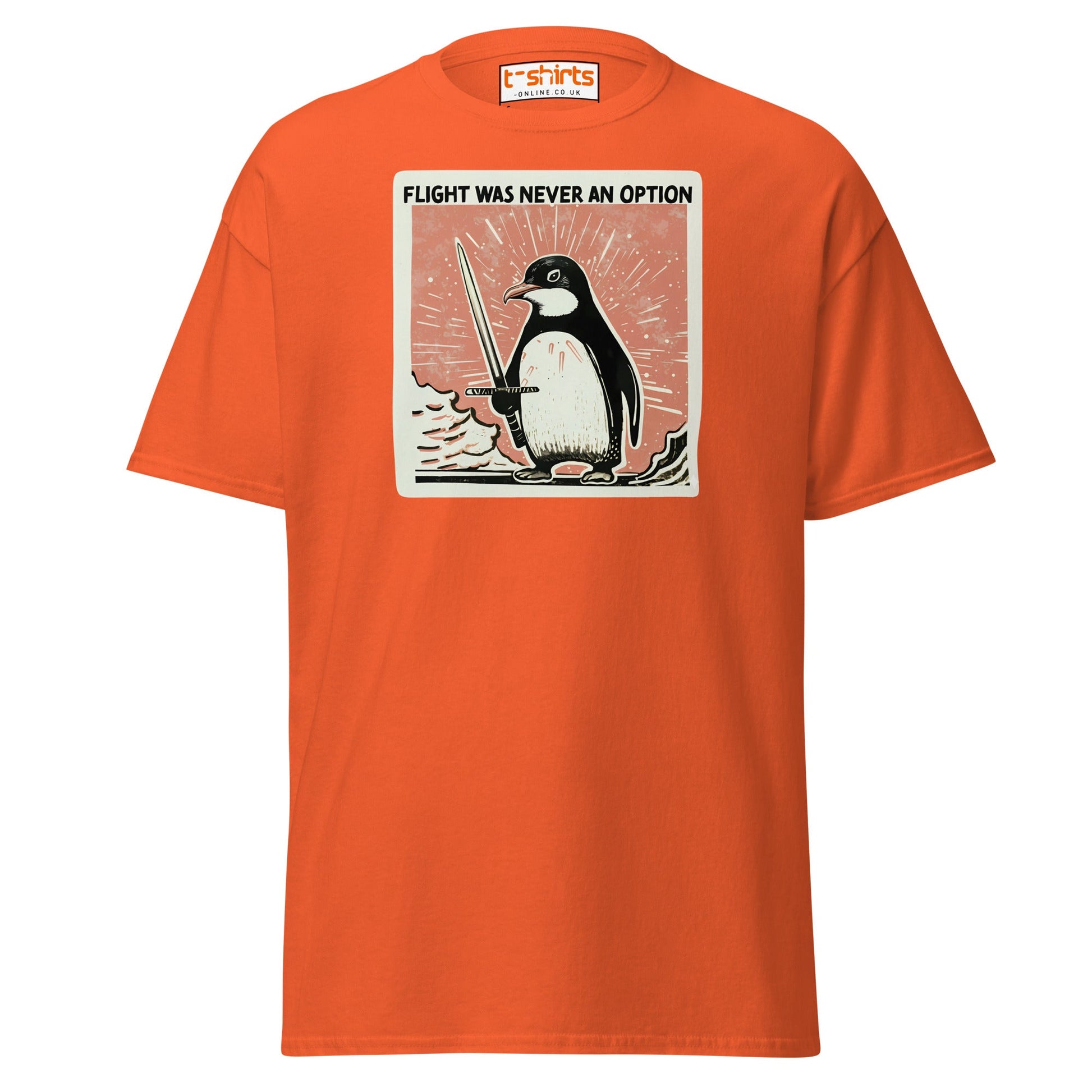 Penguin Sword T-Shirt – Flight Was Never an Option - Orange - T-Shirts Online