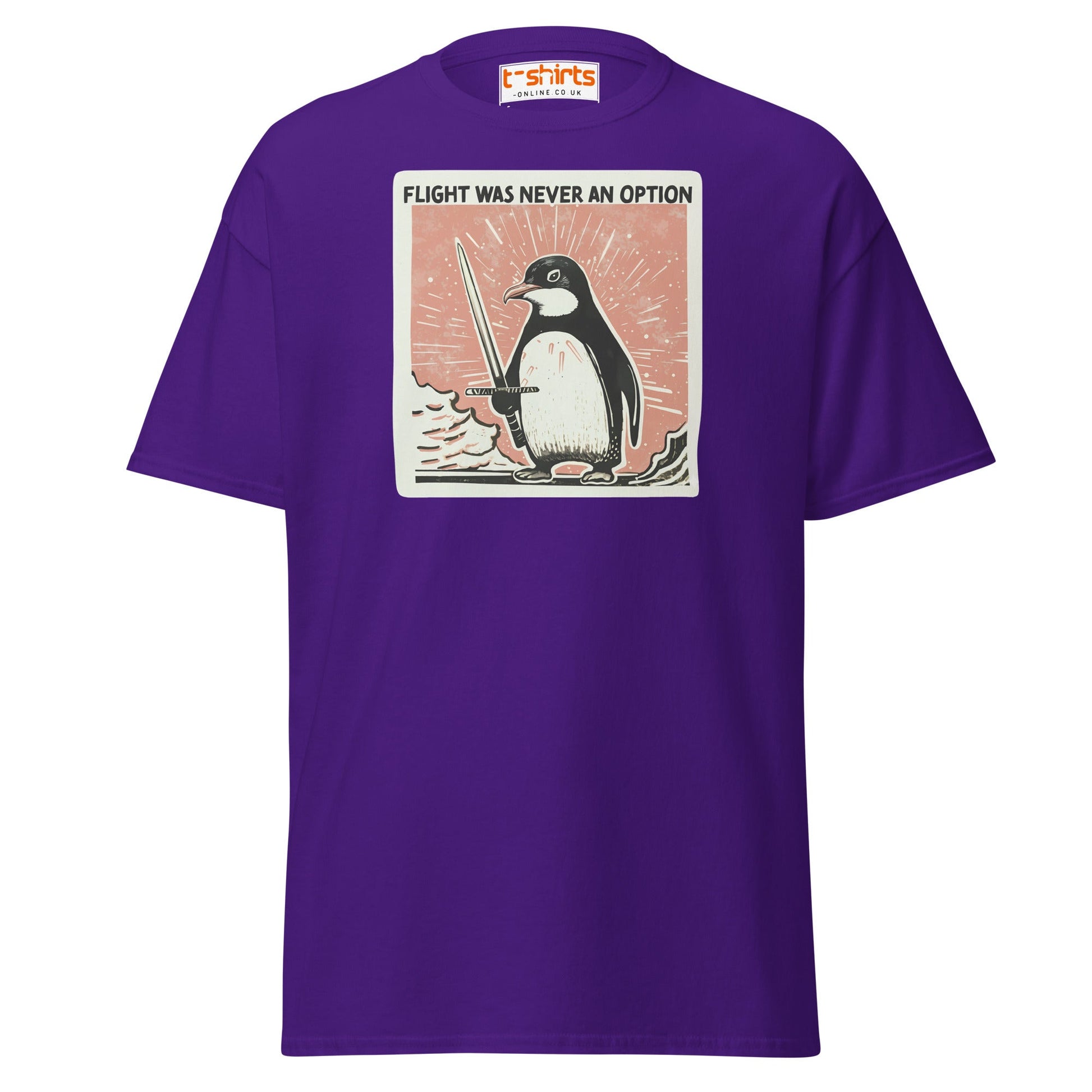 Penguin Sword T-Shirt – Flight Was Never an Option - Purple - T-Shirts Online