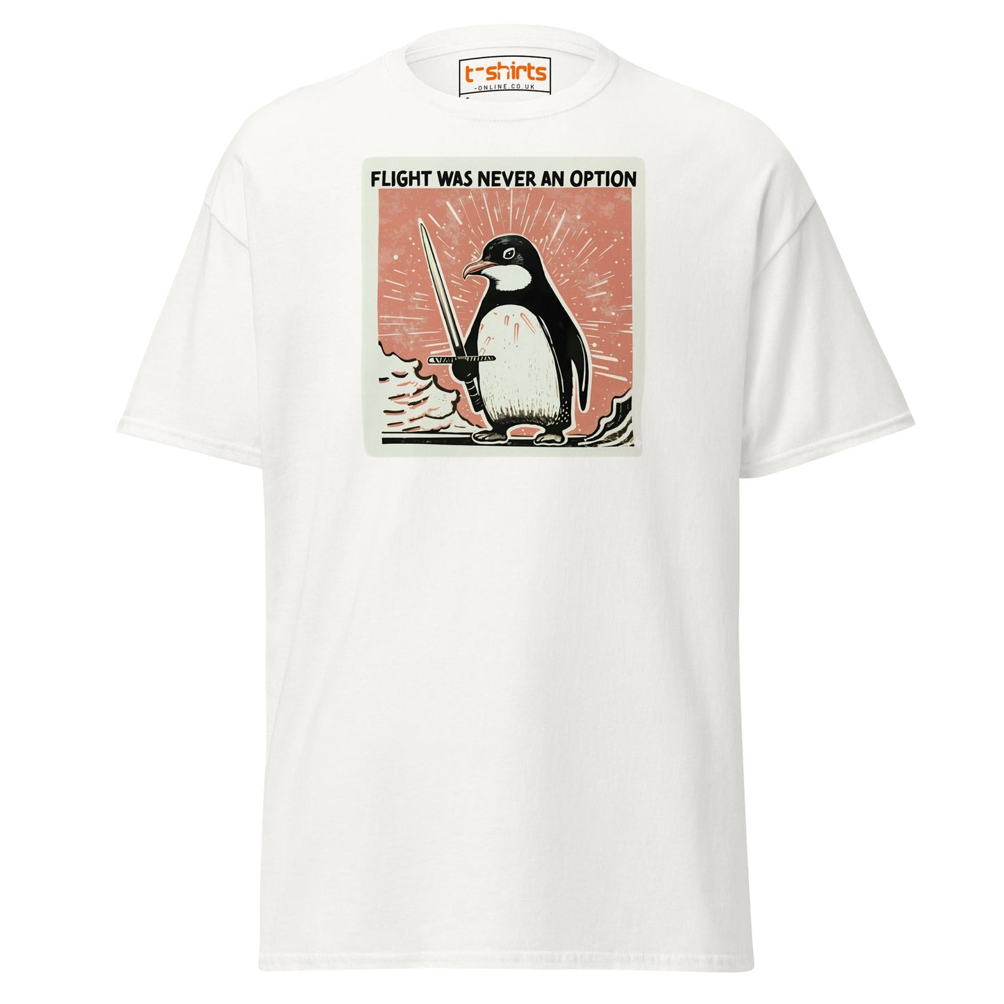 Penguin Sword T-Shirt – Flight Was Never an Option - White - T-Shirts Online