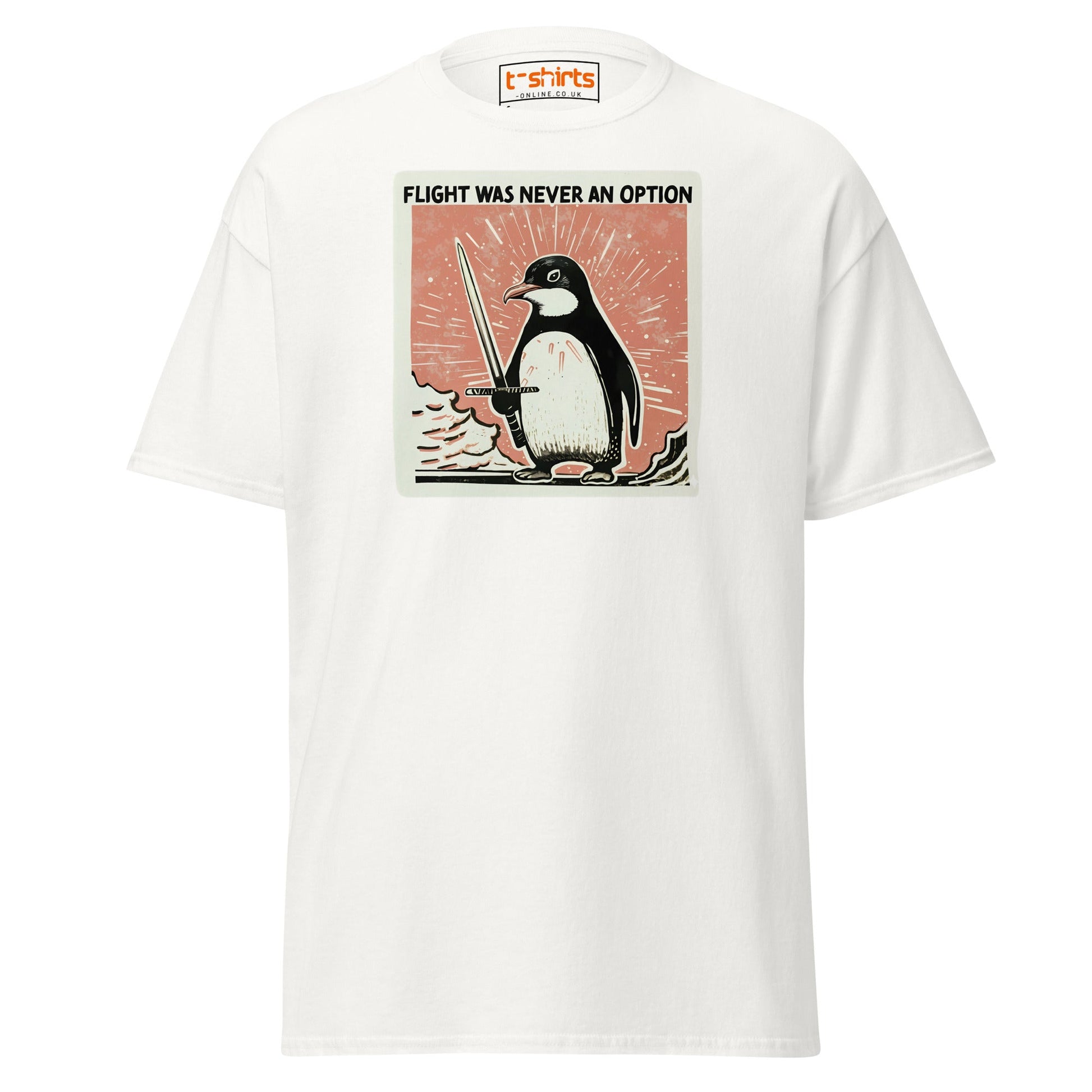 Penguin Sword T-Shirt – Flight Was Never an Option - White - T-Shirts Online