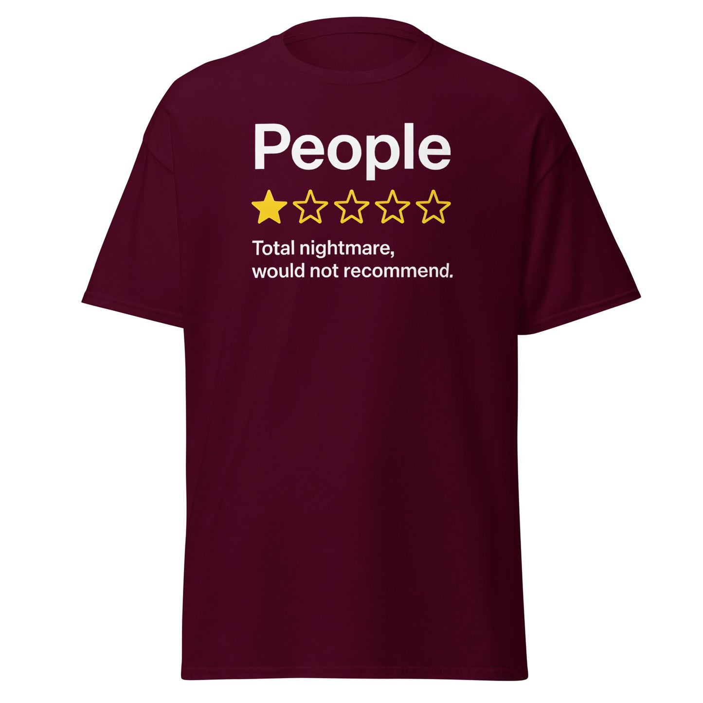 People One Star Review T-Shirt - Funny Anti - Social Tee - Maroon - T-Shirts Online