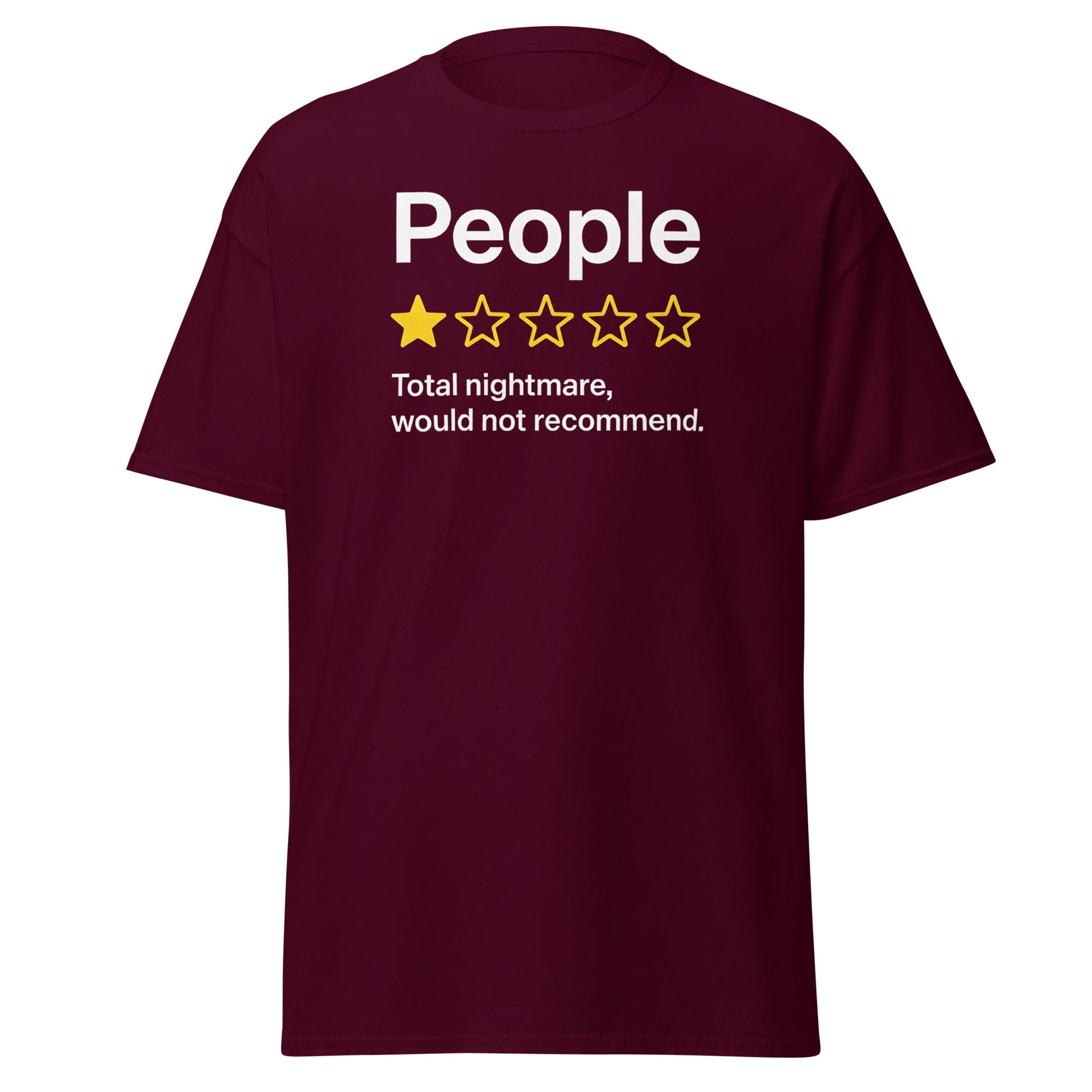 People One Star Review T-Shirt - Funny Anti - Social Tee - Maroon - T-Shirts Online