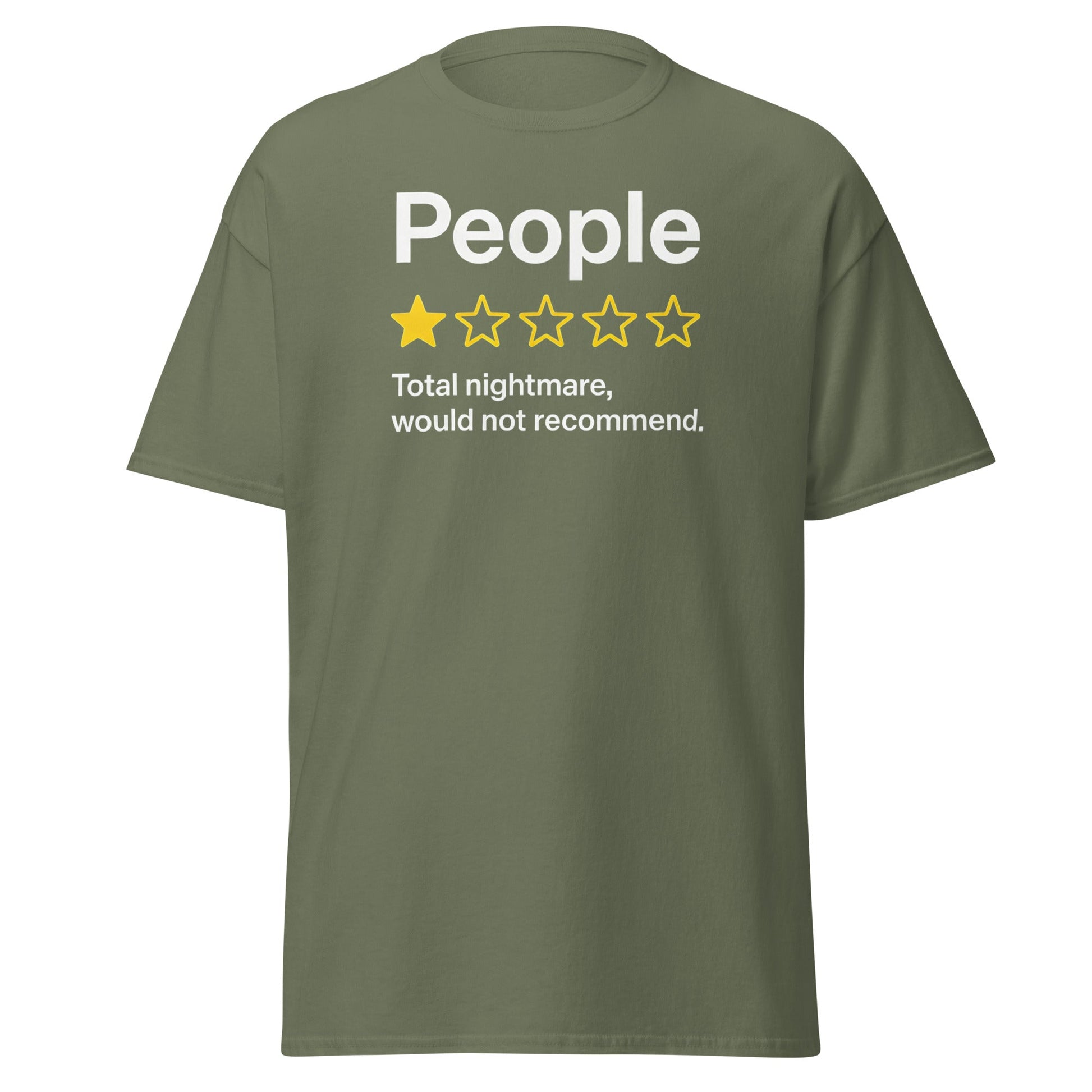 People One Star Review T-Shirt - Funny Anti - Social Tee - Military Green - T-Shirts Online