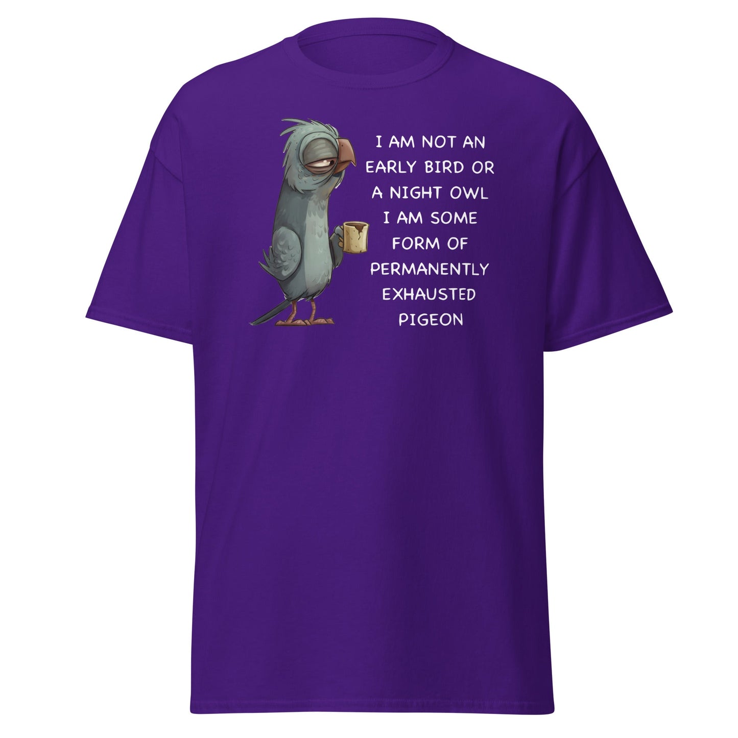 Permanently Exhausted Pigeon T-Shirt - Purple - T-Shirts Online