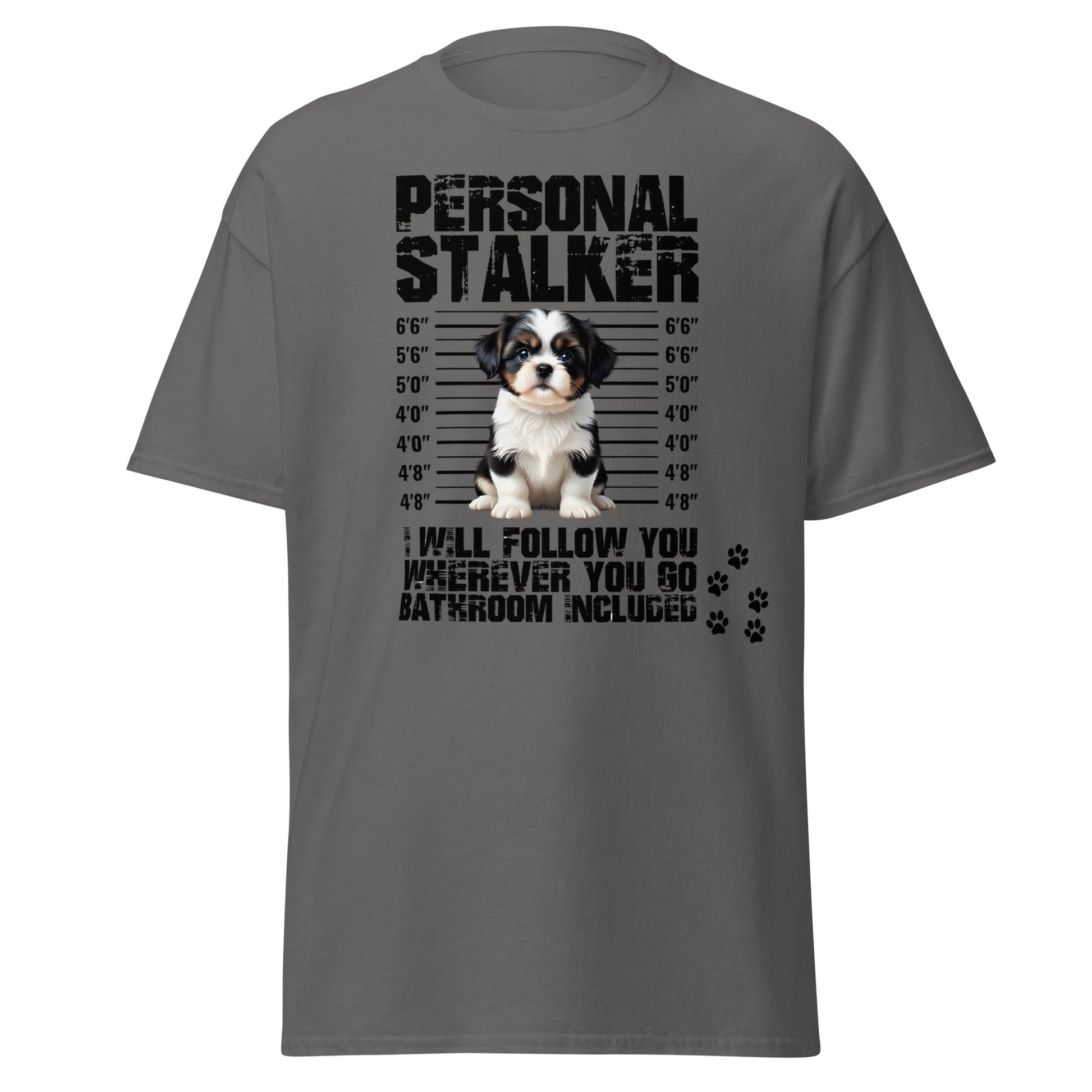 Personal Stalker Shih Tzu T-Shirt - Funny Dog Lover Tee - Charcoal - T-Shirts Online